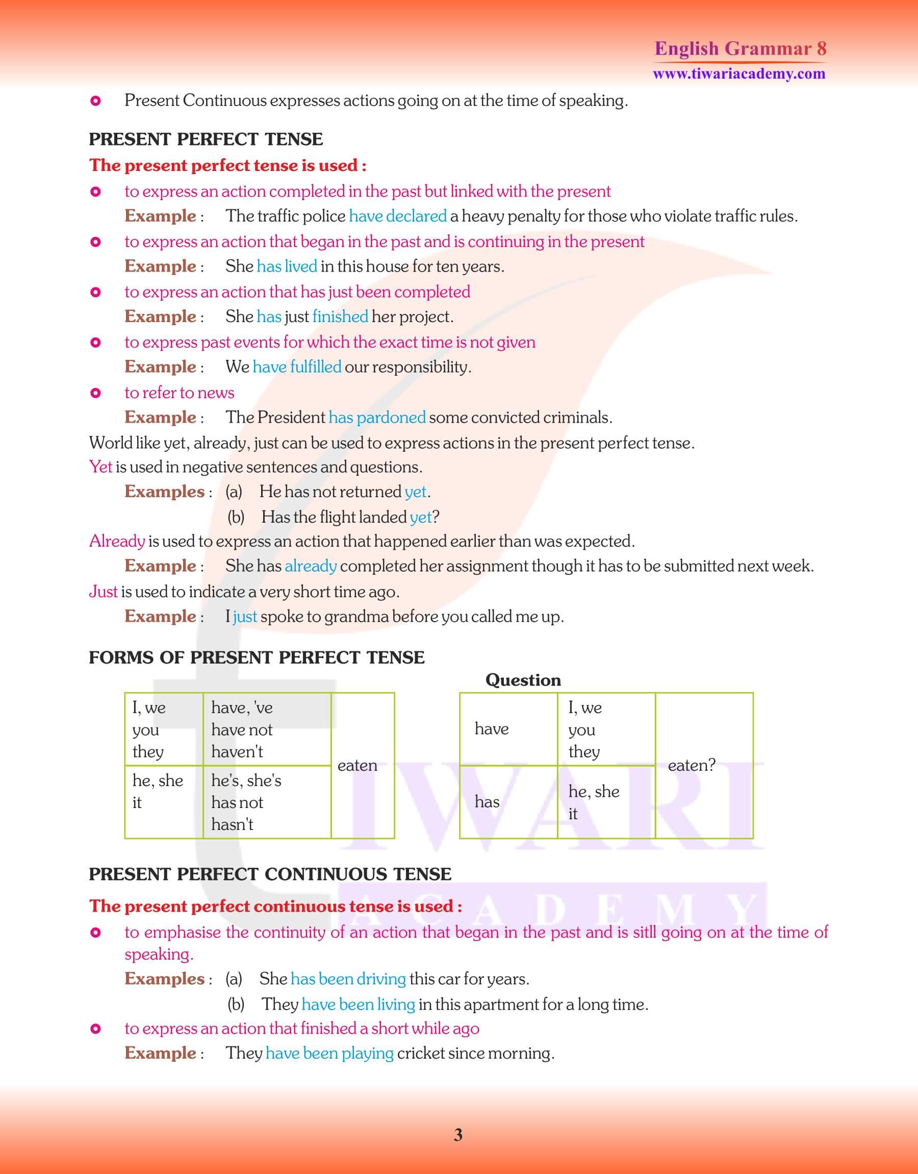 Class 8 English Grammar Tense Revise