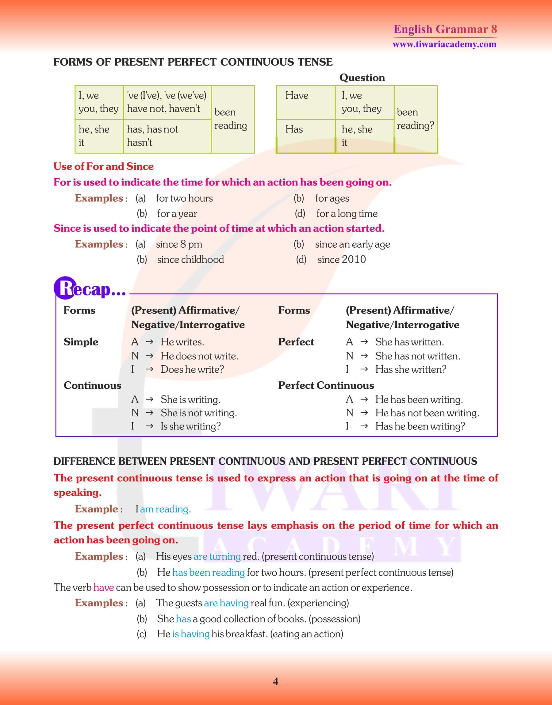 Class 8 English Grammar Tense Exercises