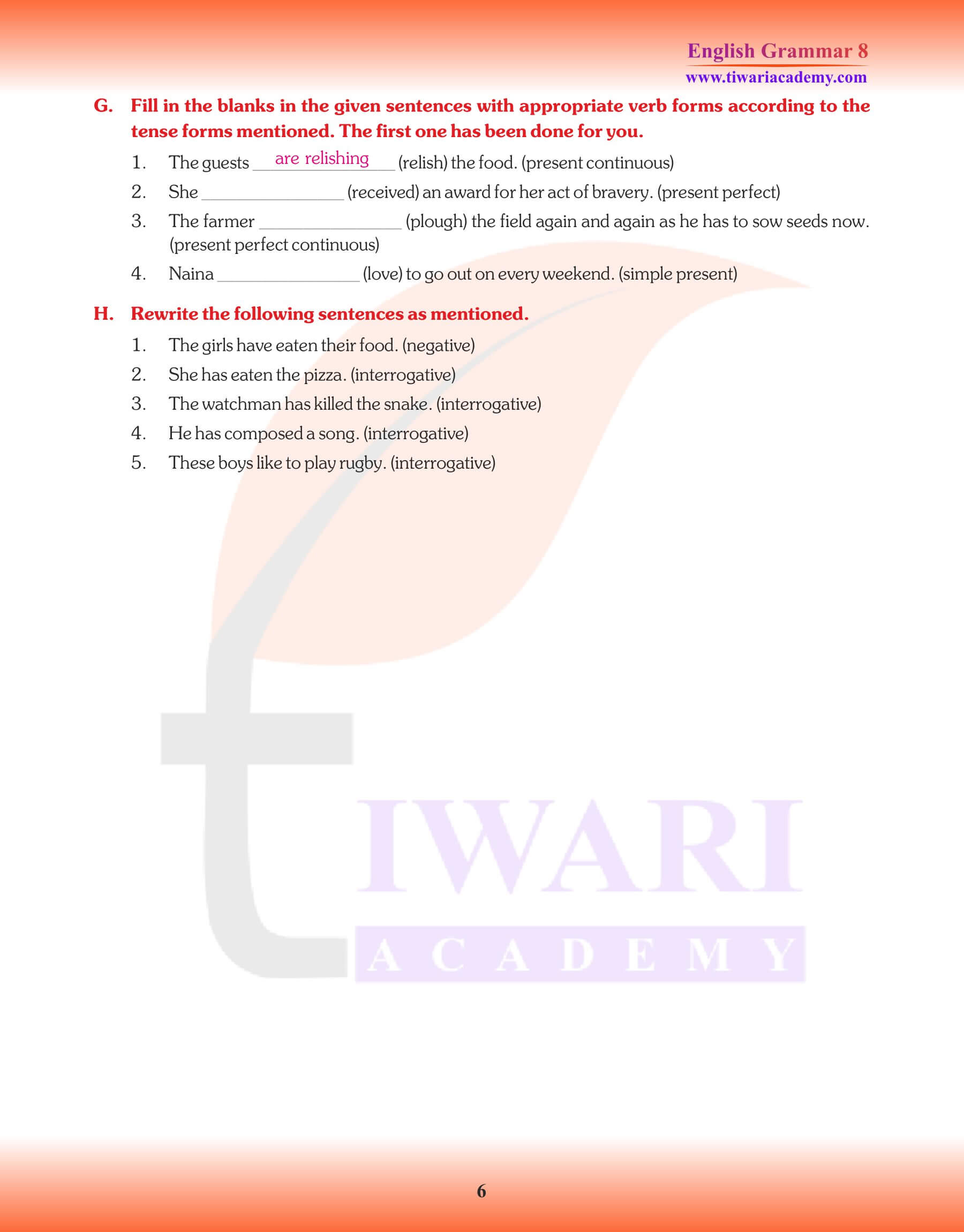 Class 8 English Grammar Present Tense