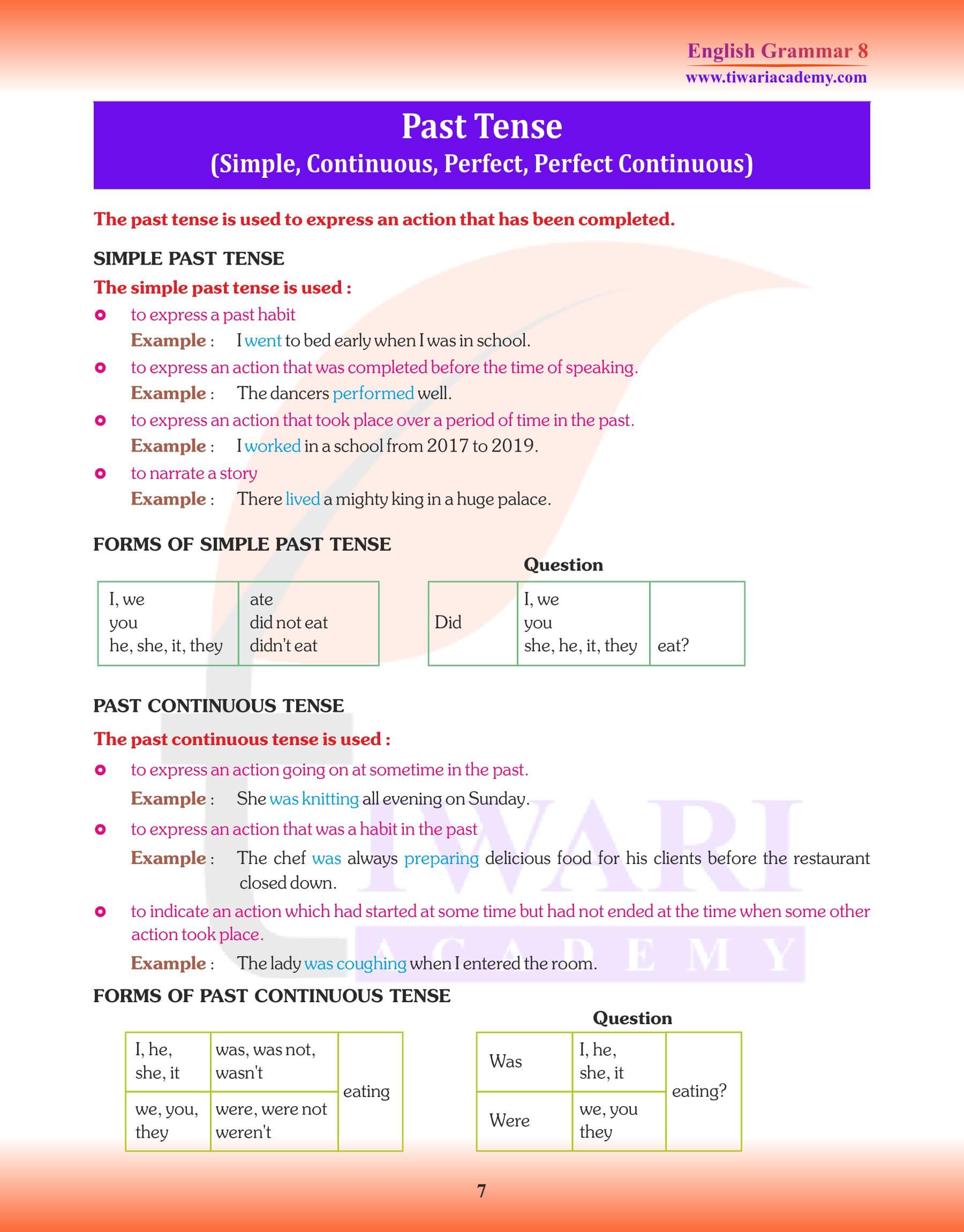 Class 8 English Grammar Past Tense