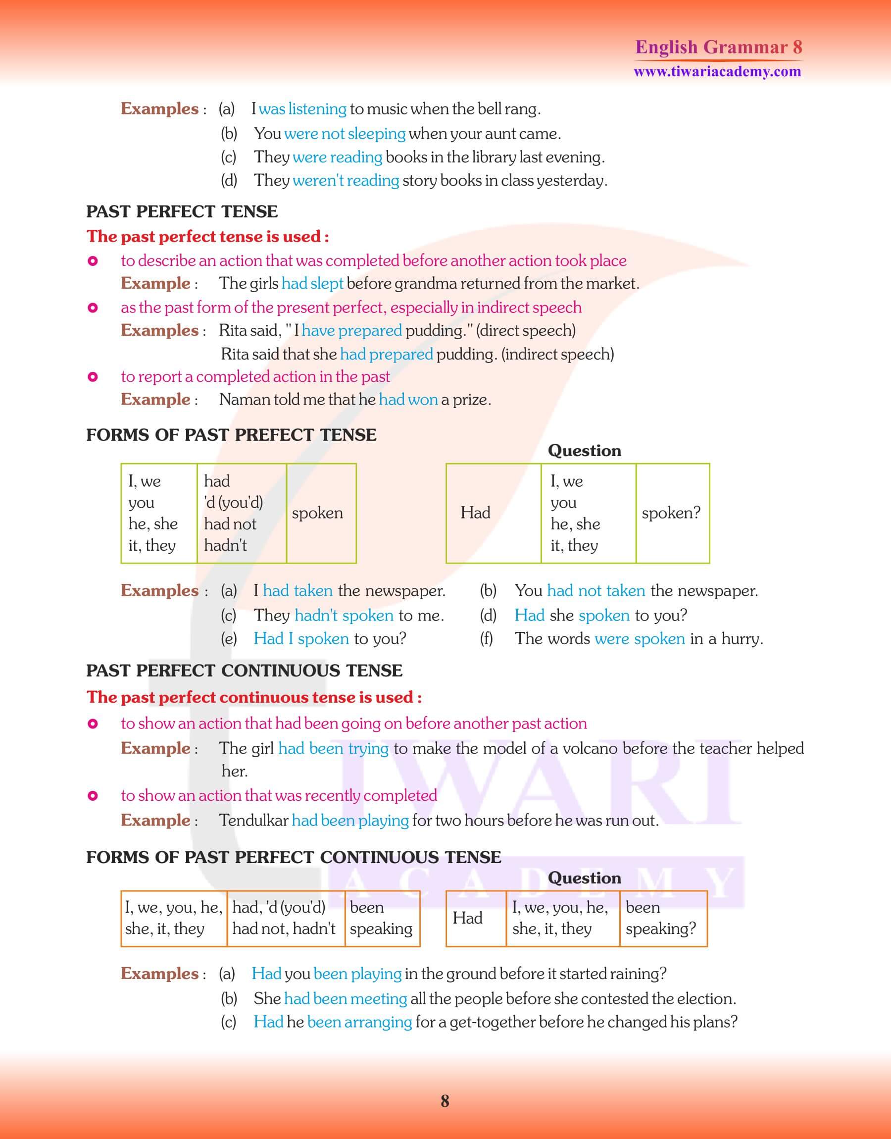 Class 8 English Grammar use of Past Tense