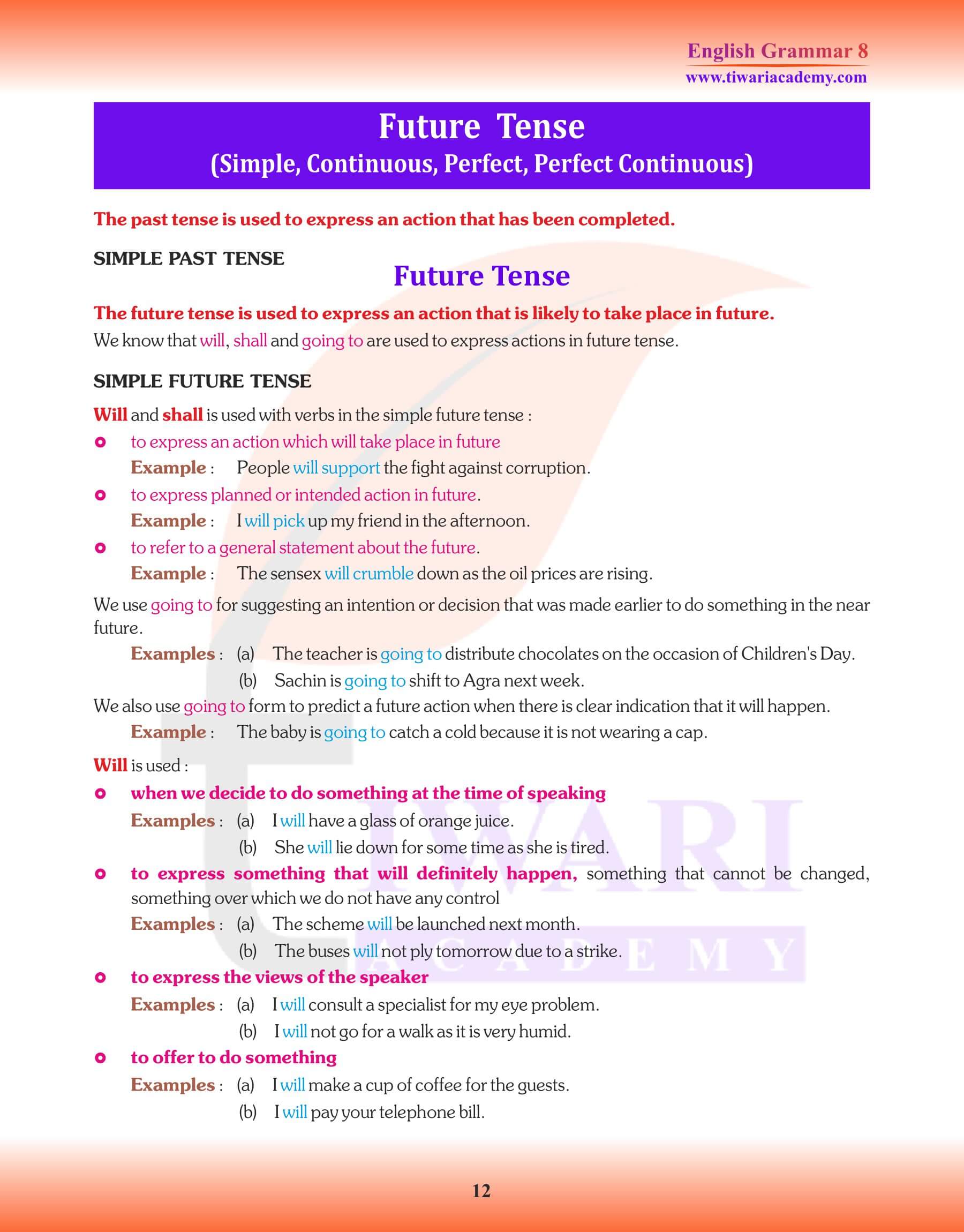 Class 8 English Grammar Future Tense