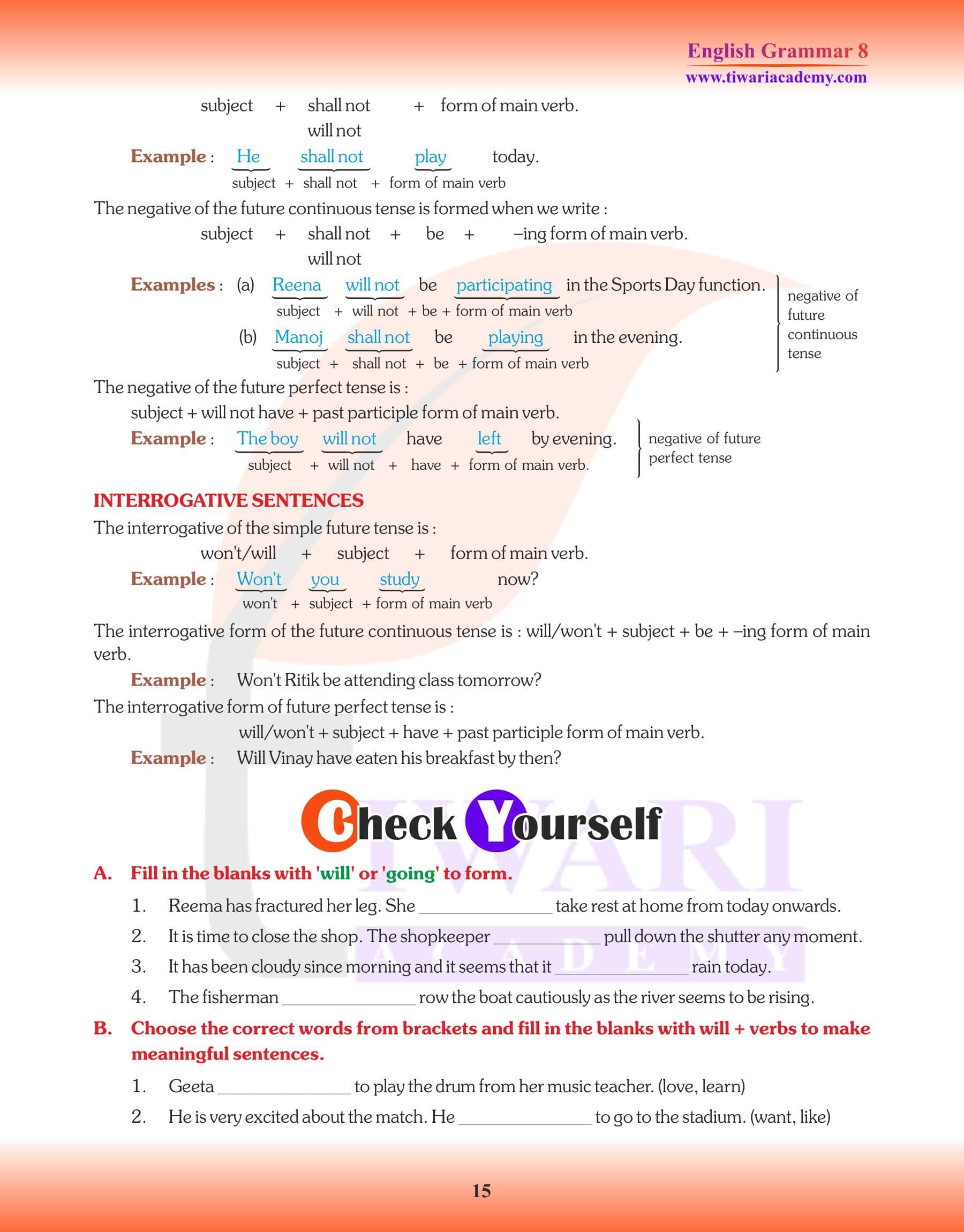 Class 8 English Grammar Future Tense Question Answers