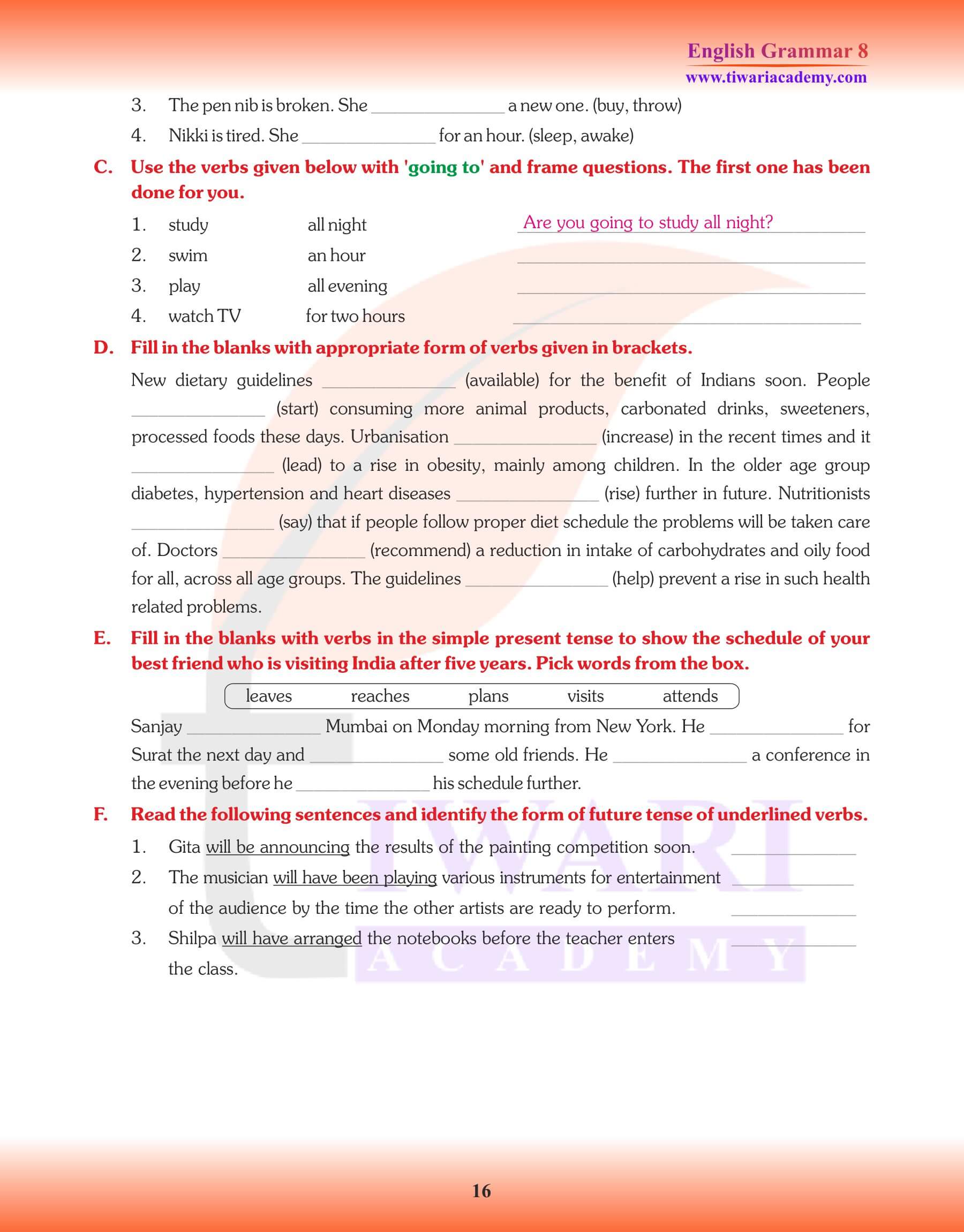 Class 8 English Grammar Future Tense Exercises