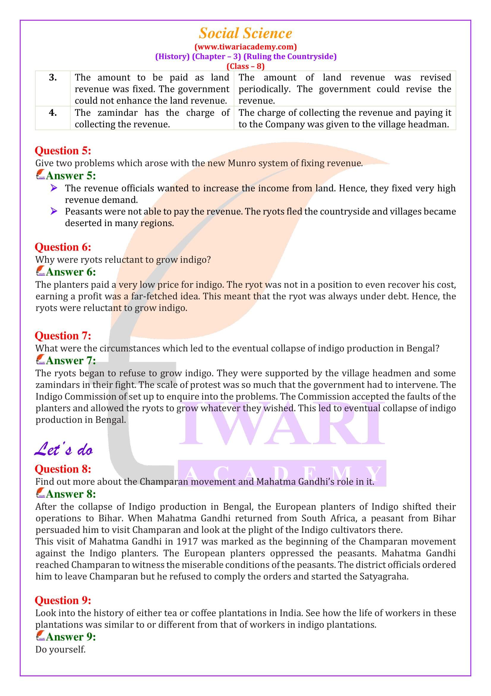 Class 8 Social Science History Chapter 3 Ruling the Countryside