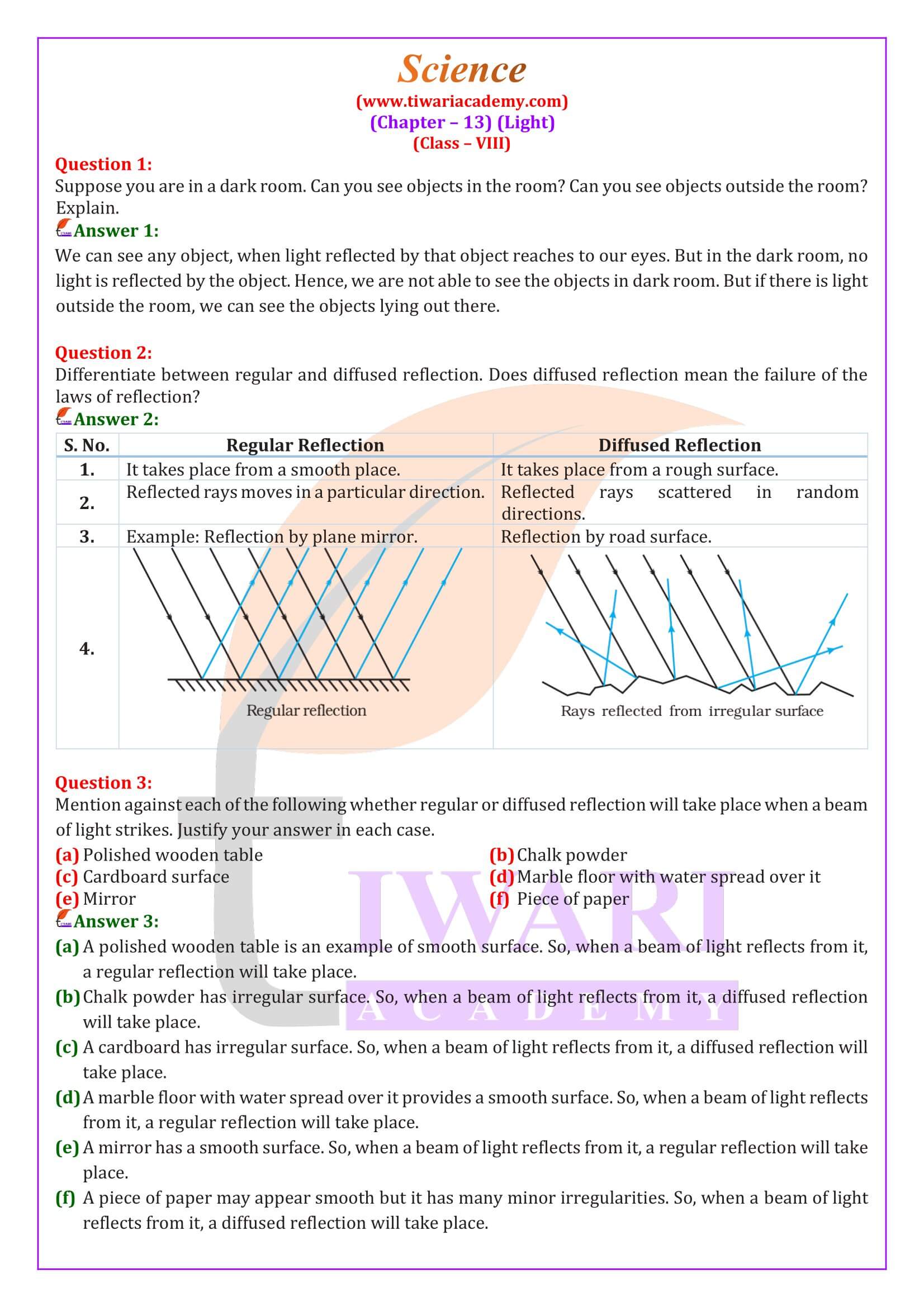 NCERT Solutions for Class 8 Science Chapter 13