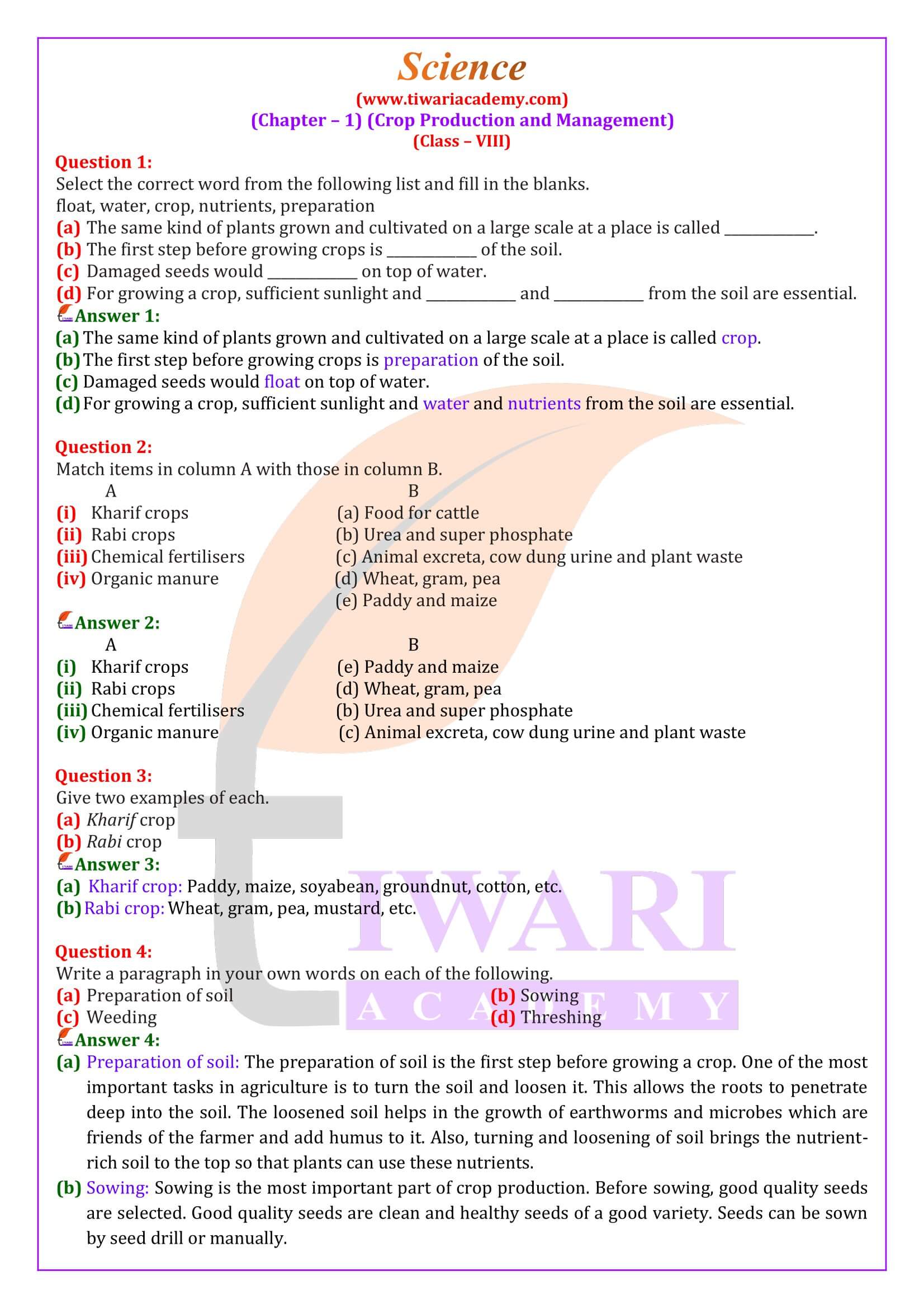 NCERT Solutions for Class 8 Science Chapter 1