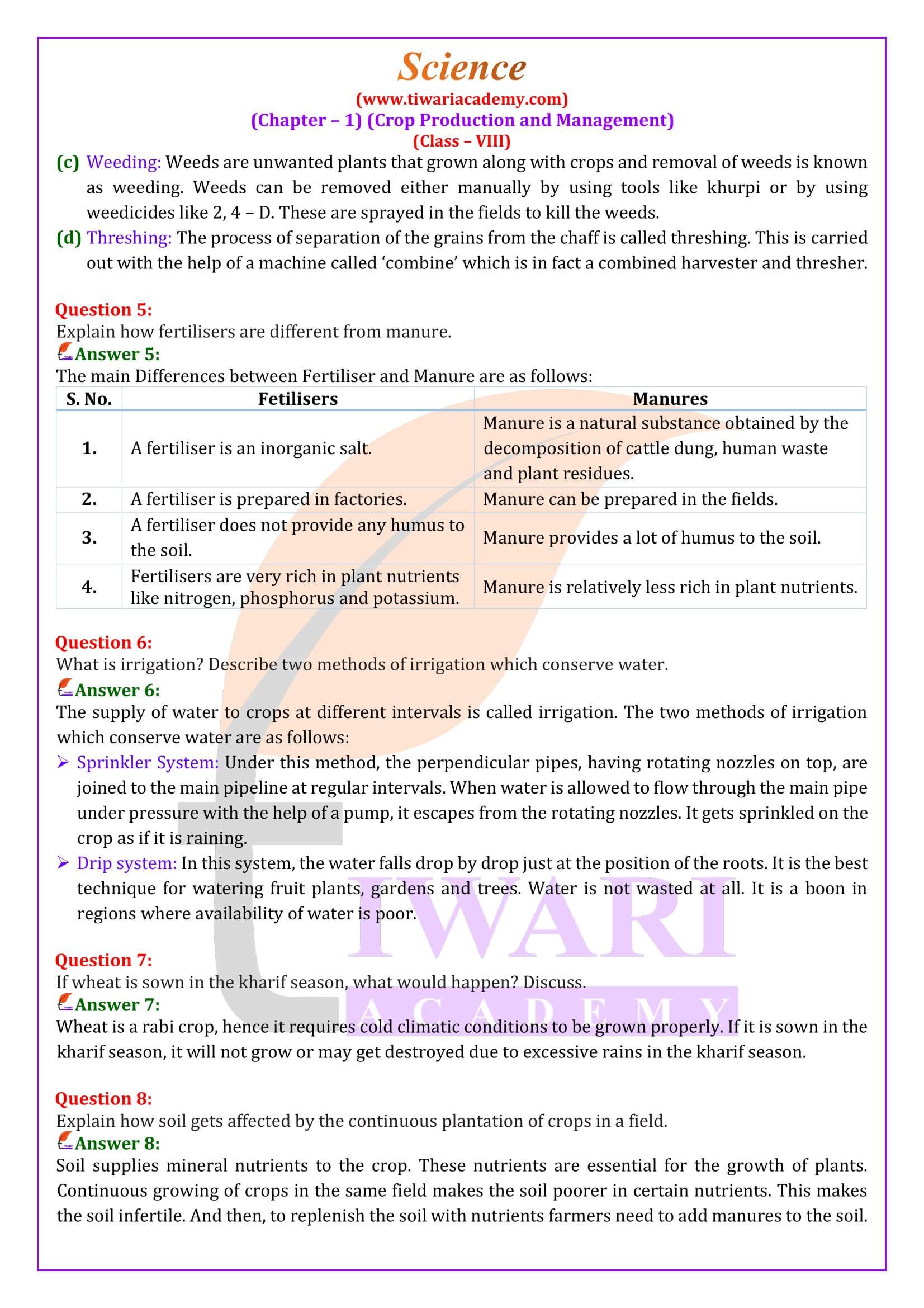 NCERT Solutions for Class 8 Science Chapter 1 Question Answers