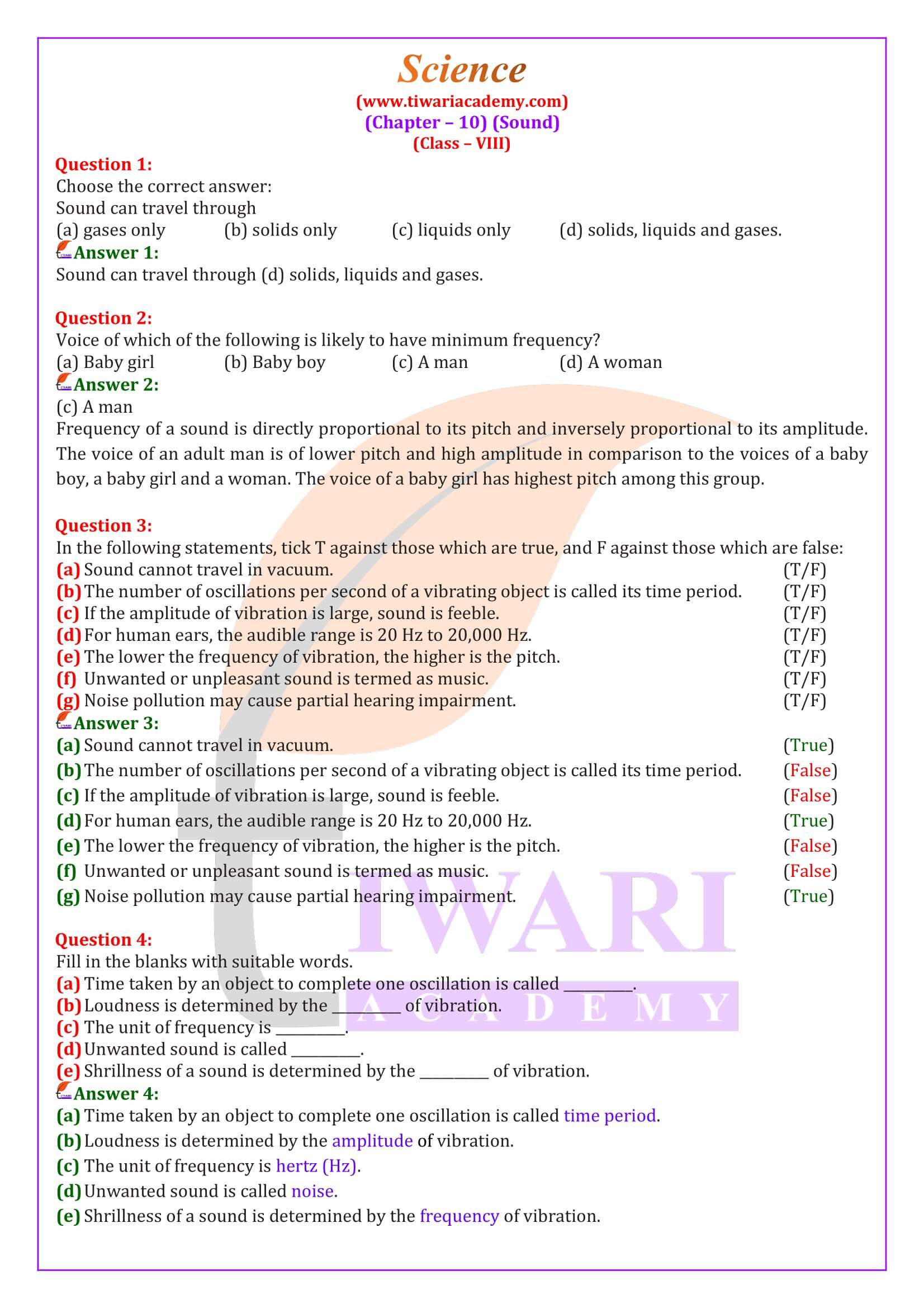 NCERT Solutions for Class 8 Science Chapter 10 in English Medium