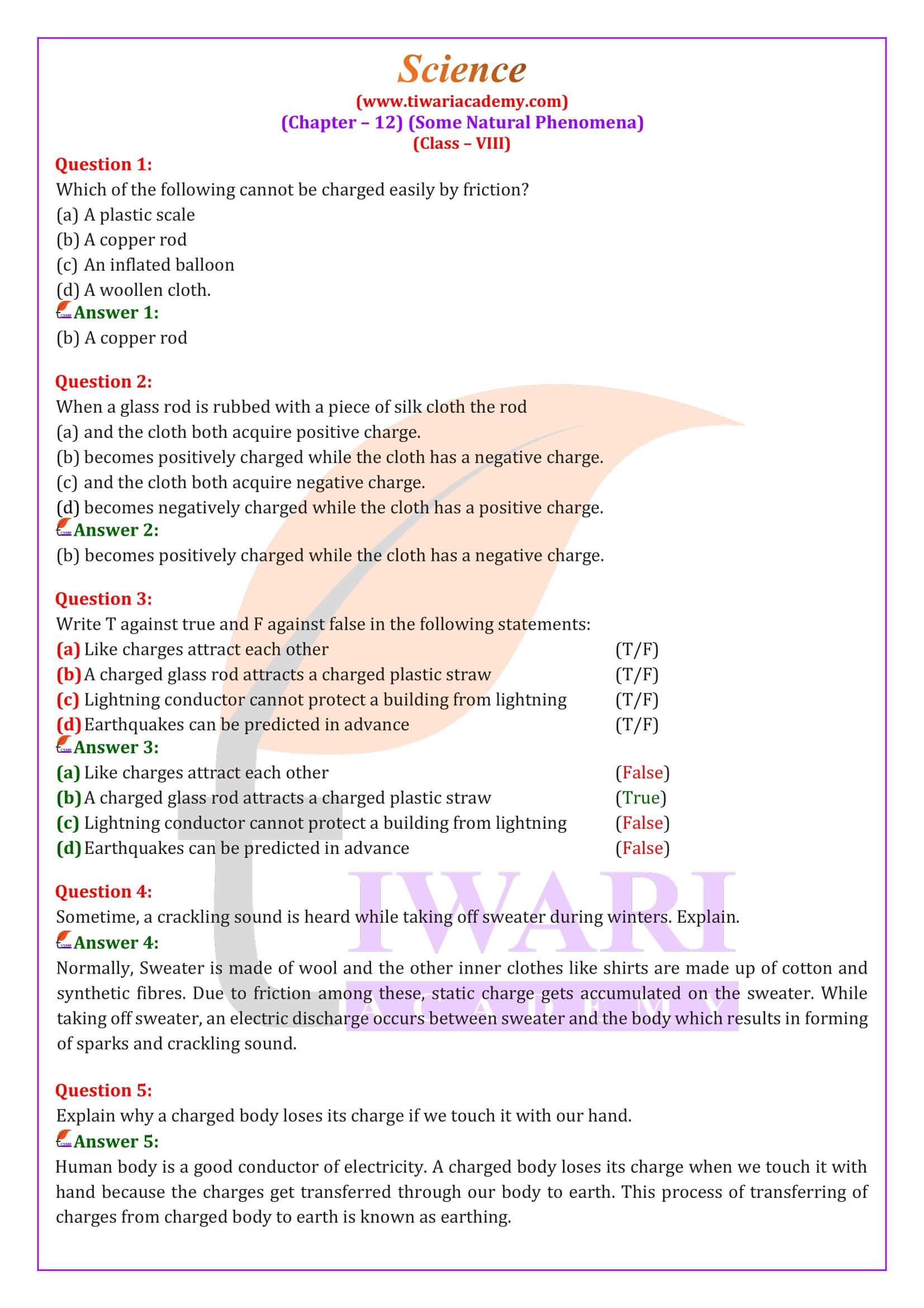 NCERT Solutions for Class 8 Science Chapter 12 in English Medium