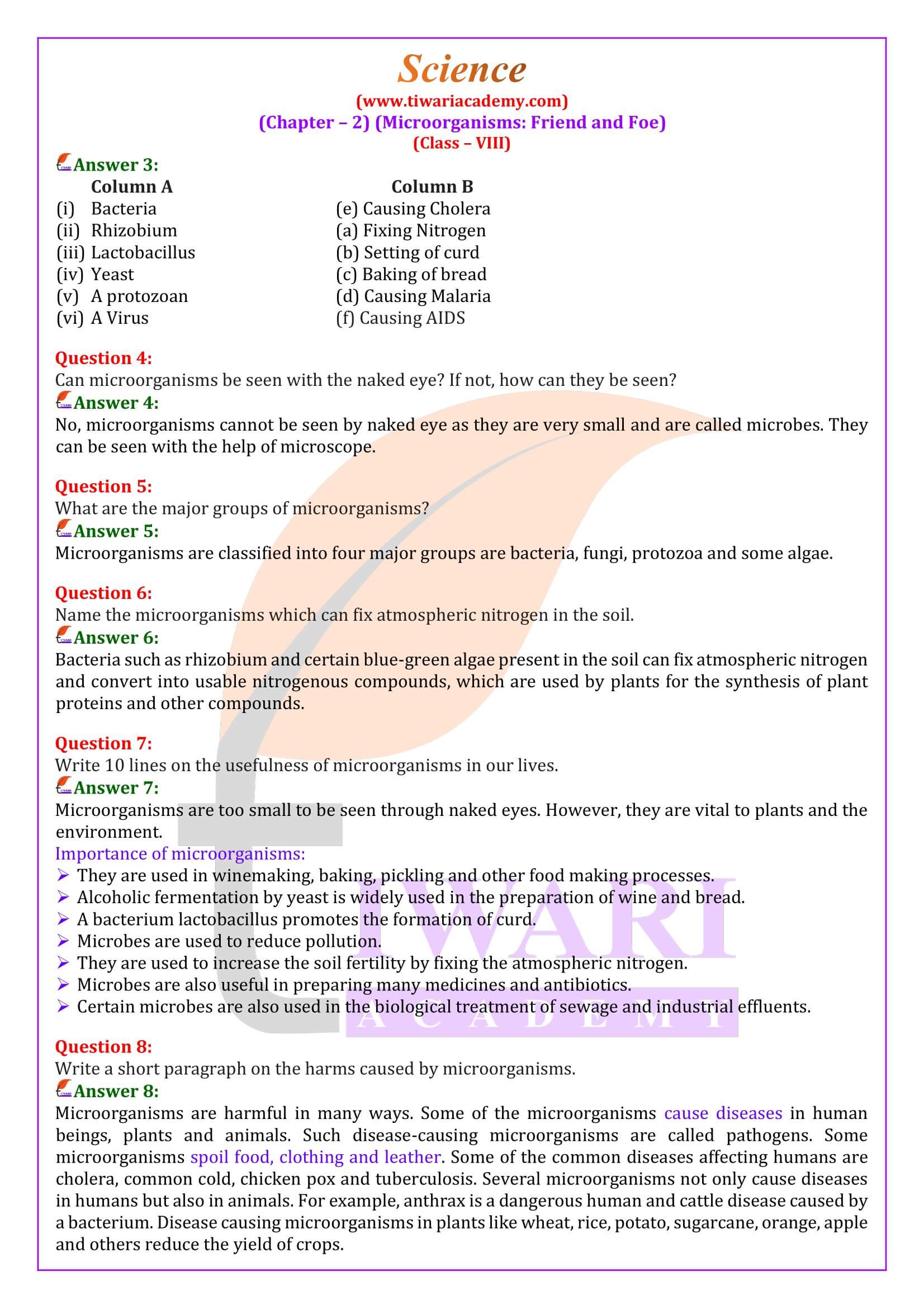 NCERT Solutions for Class 8 Science Chapter 2 in English Medium