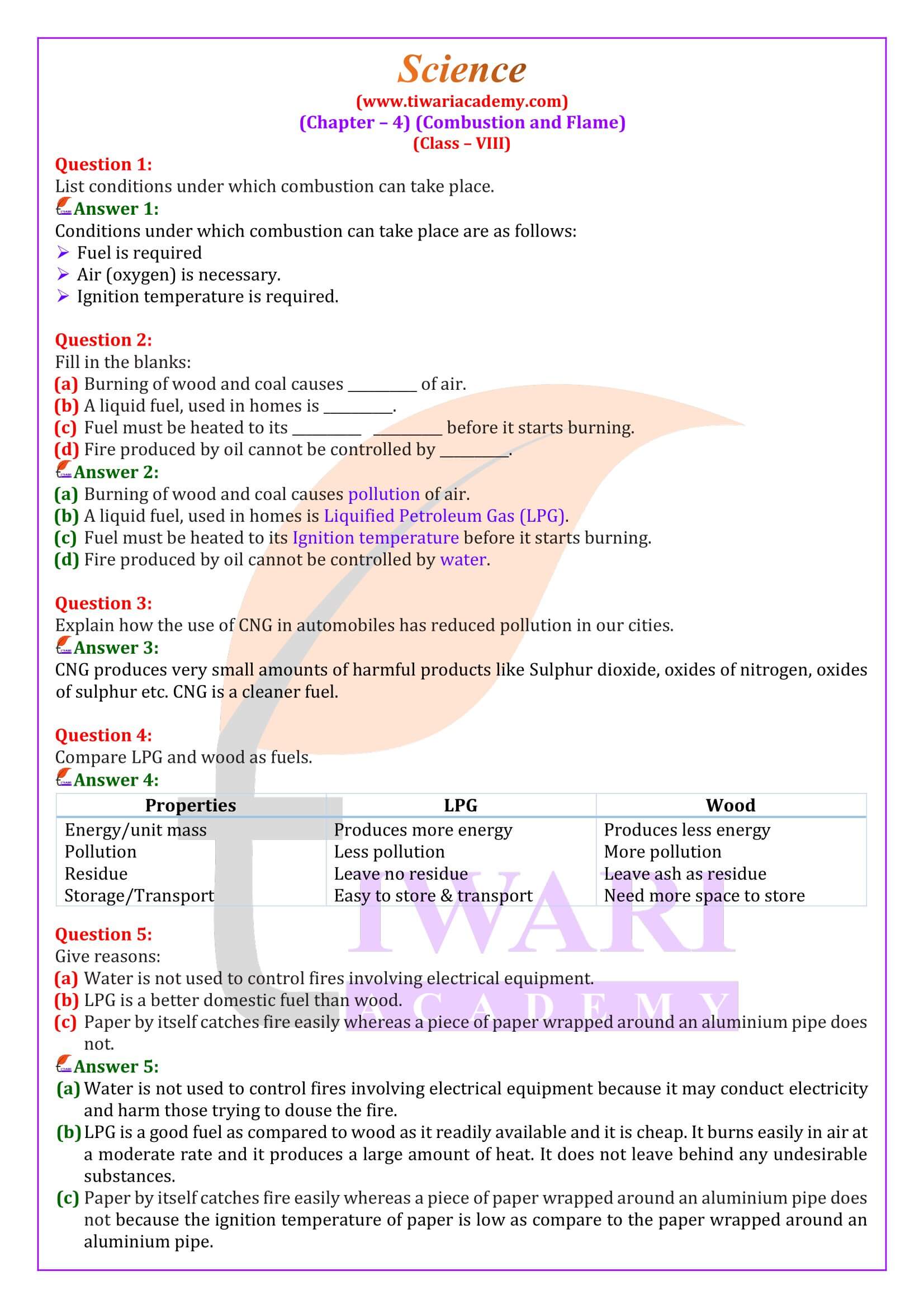 NCERT Solutions for Class 8 Science Chapter 4 in English Medium