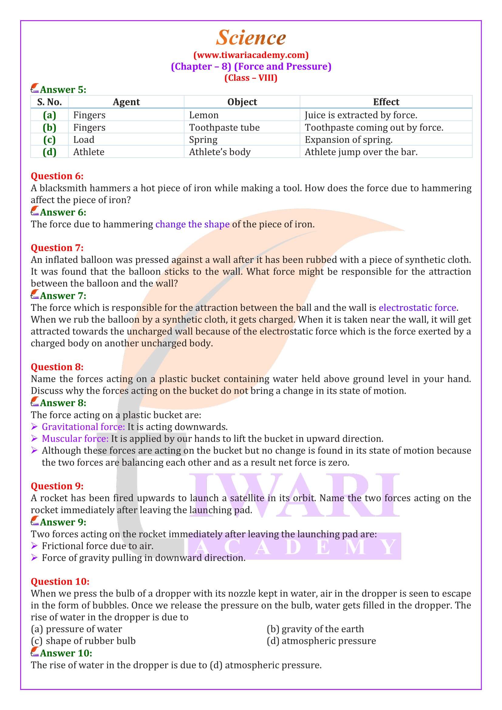NCERT Solutions for Class 8 Science Chapter 8 in English Medium