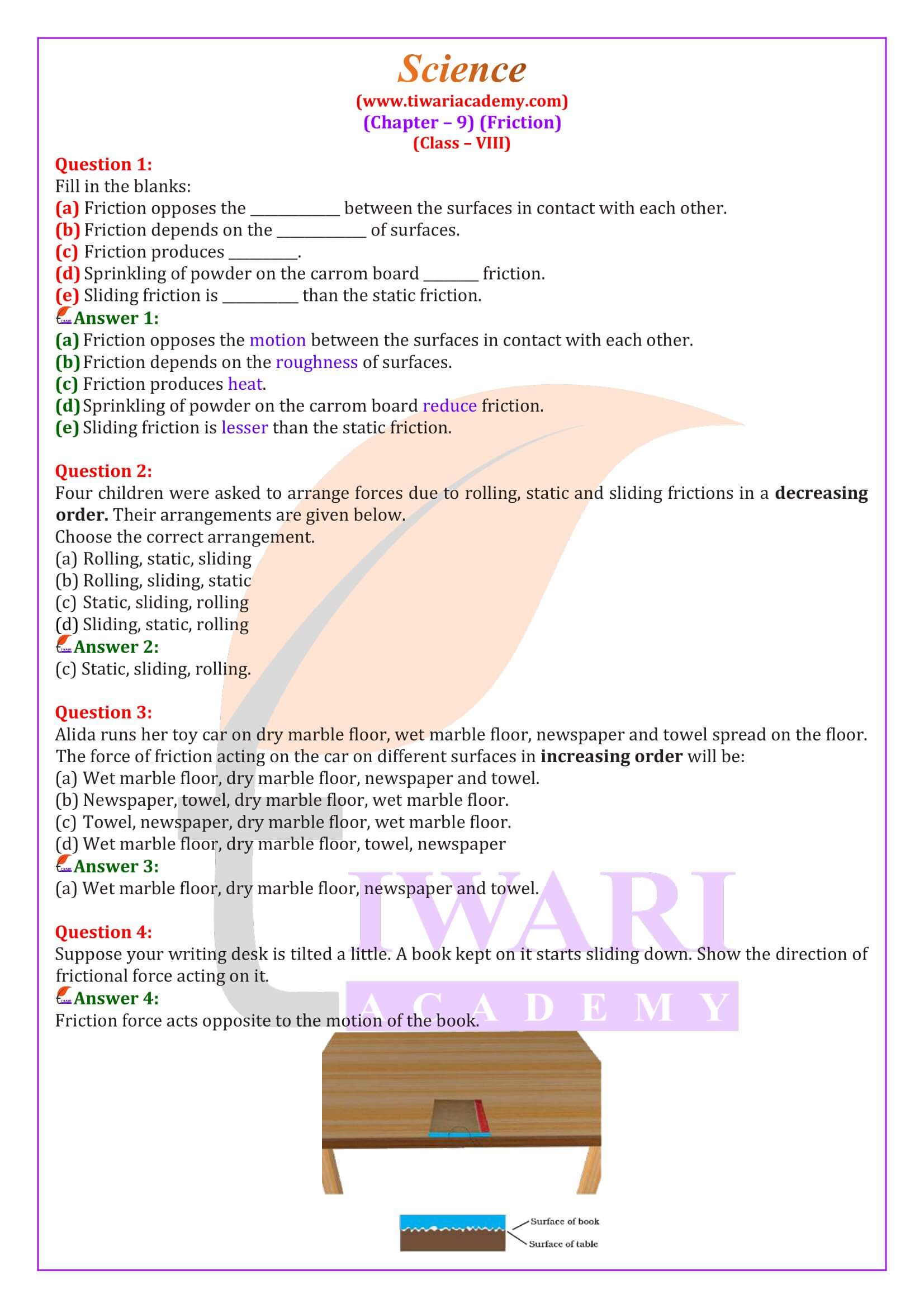 NCERT Solutions for Class 8 Science Chapter 9