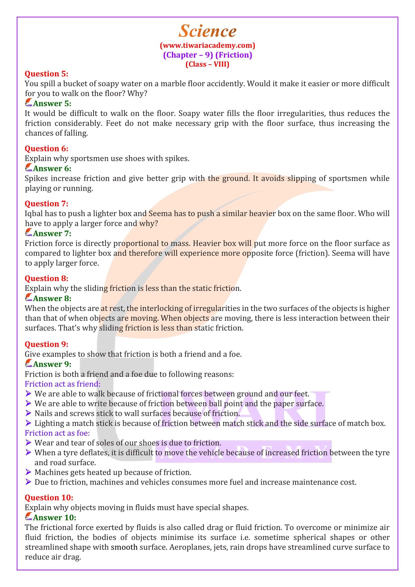 Class 8 Science Chapter 9 solutions in English