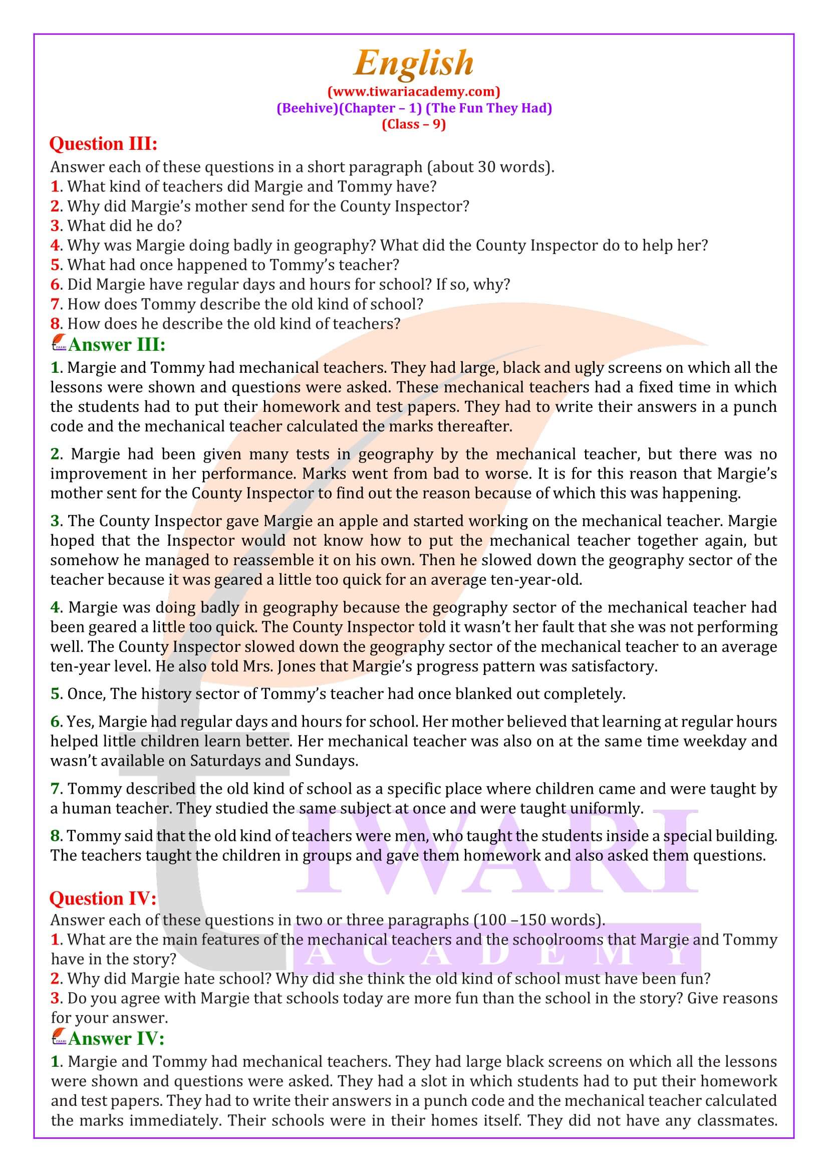 Class 9 English Beehive Chapter 1