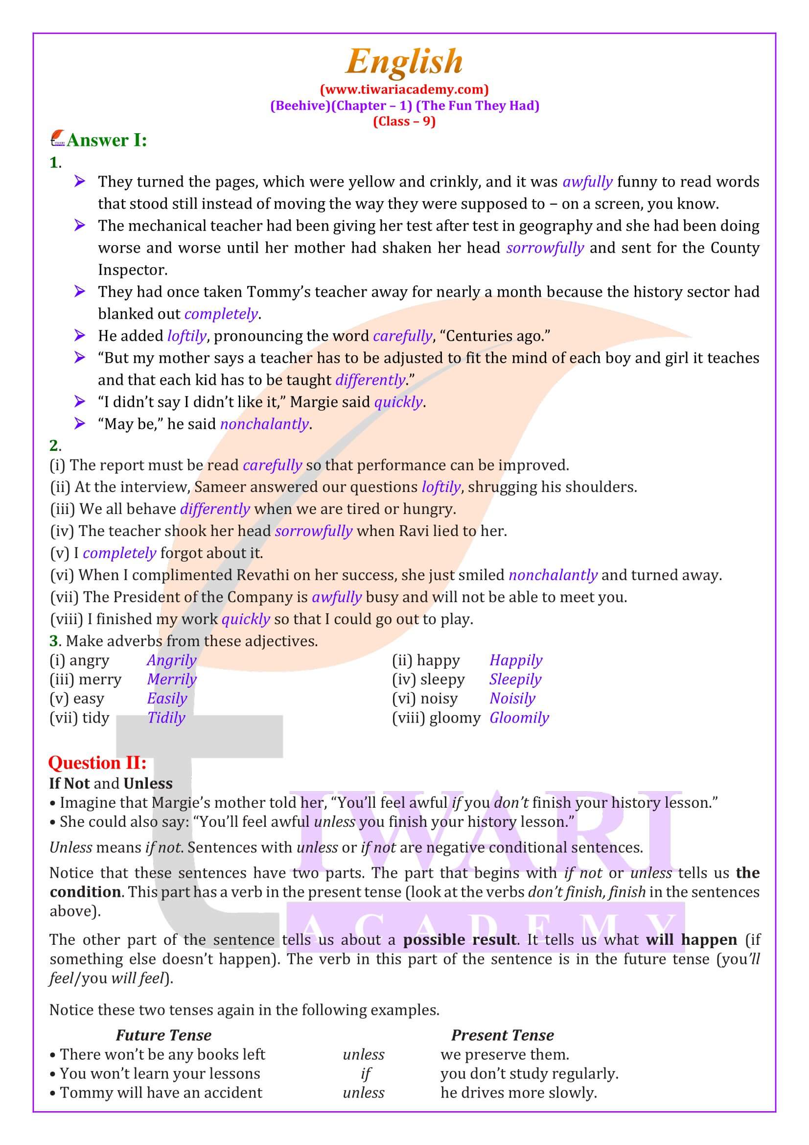 NCERT Solutions Class 9 English Beehive Chapter 1