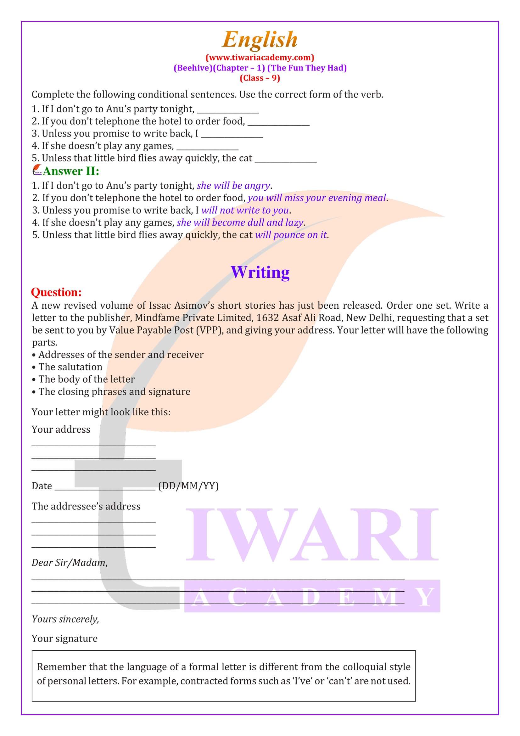 Class 9 English Beehive Chapter 1 Solutions