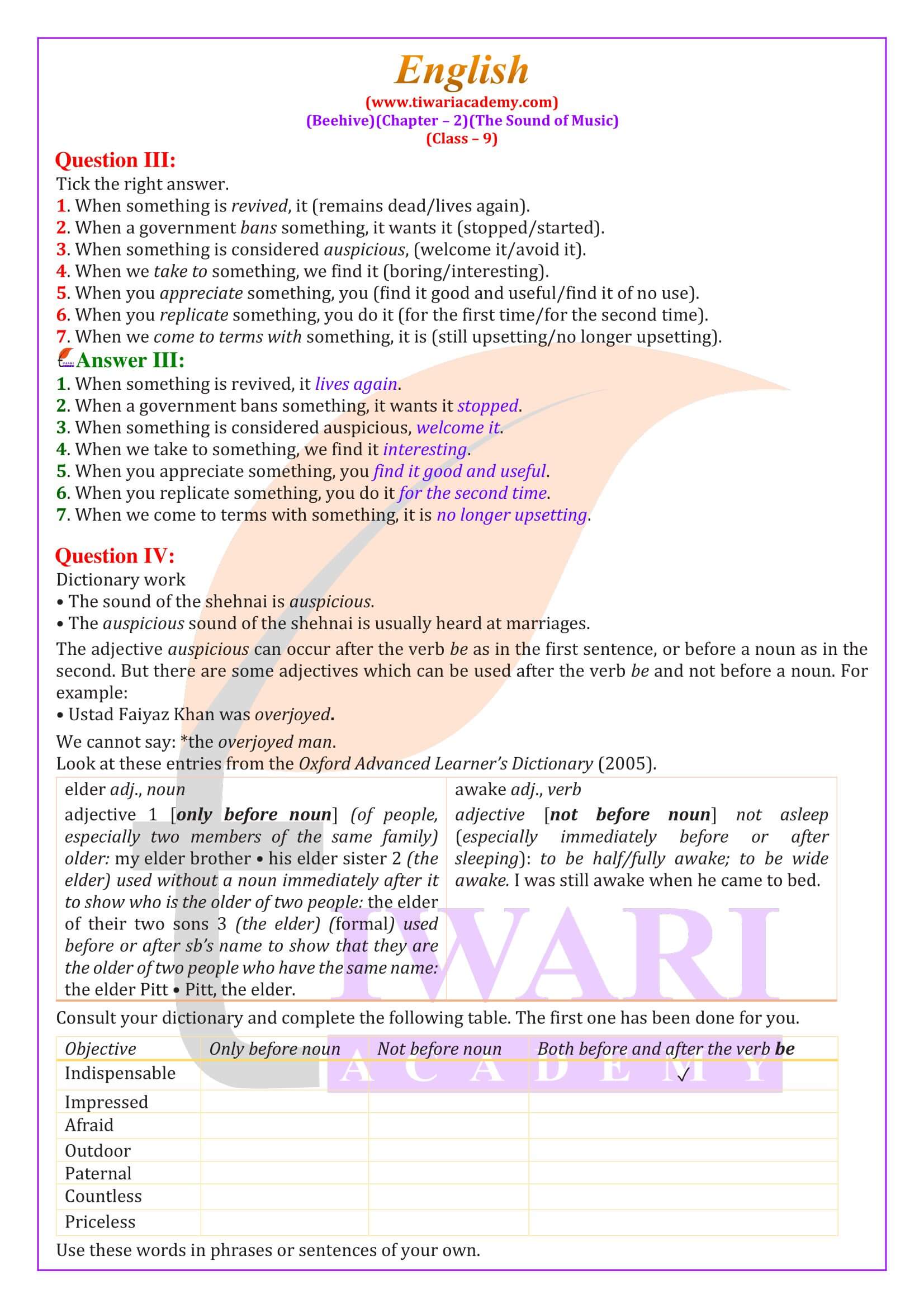 Class 9 English Beehive Chapter 2 Question Answers