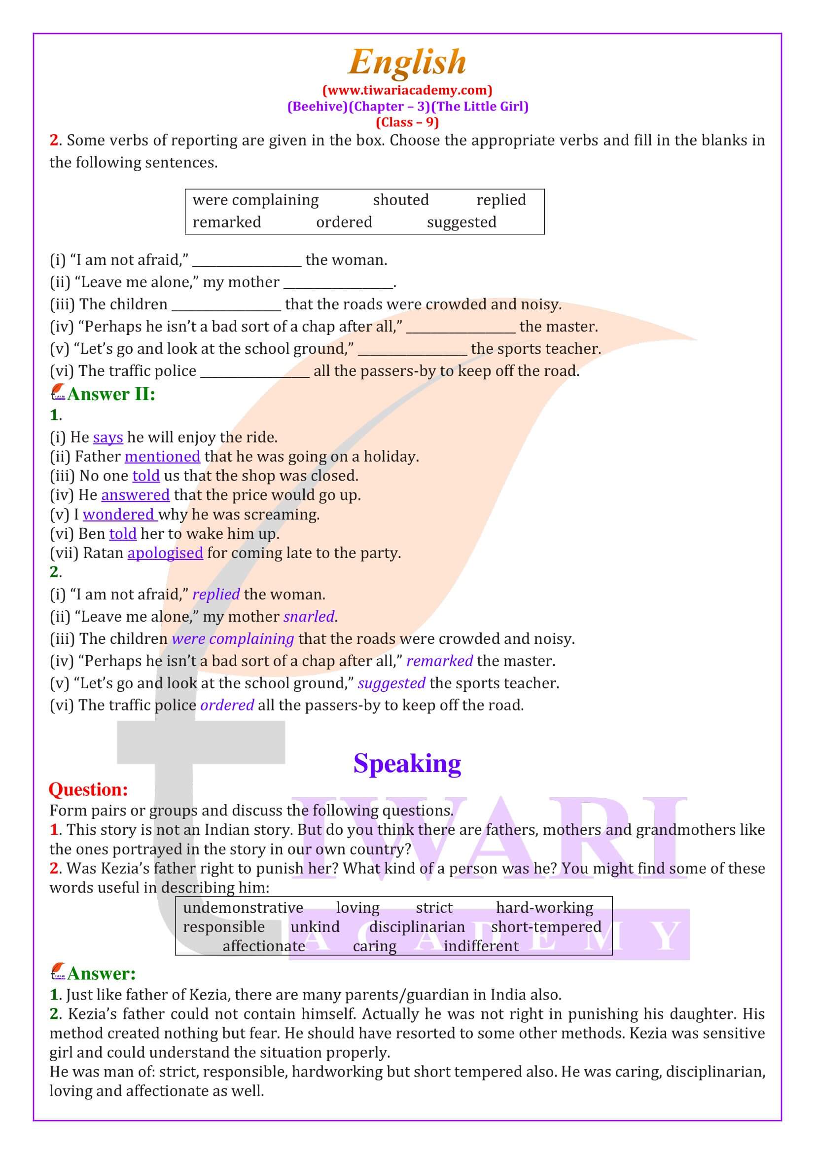 Class 9 English Beehive Chapter 3 Solutions