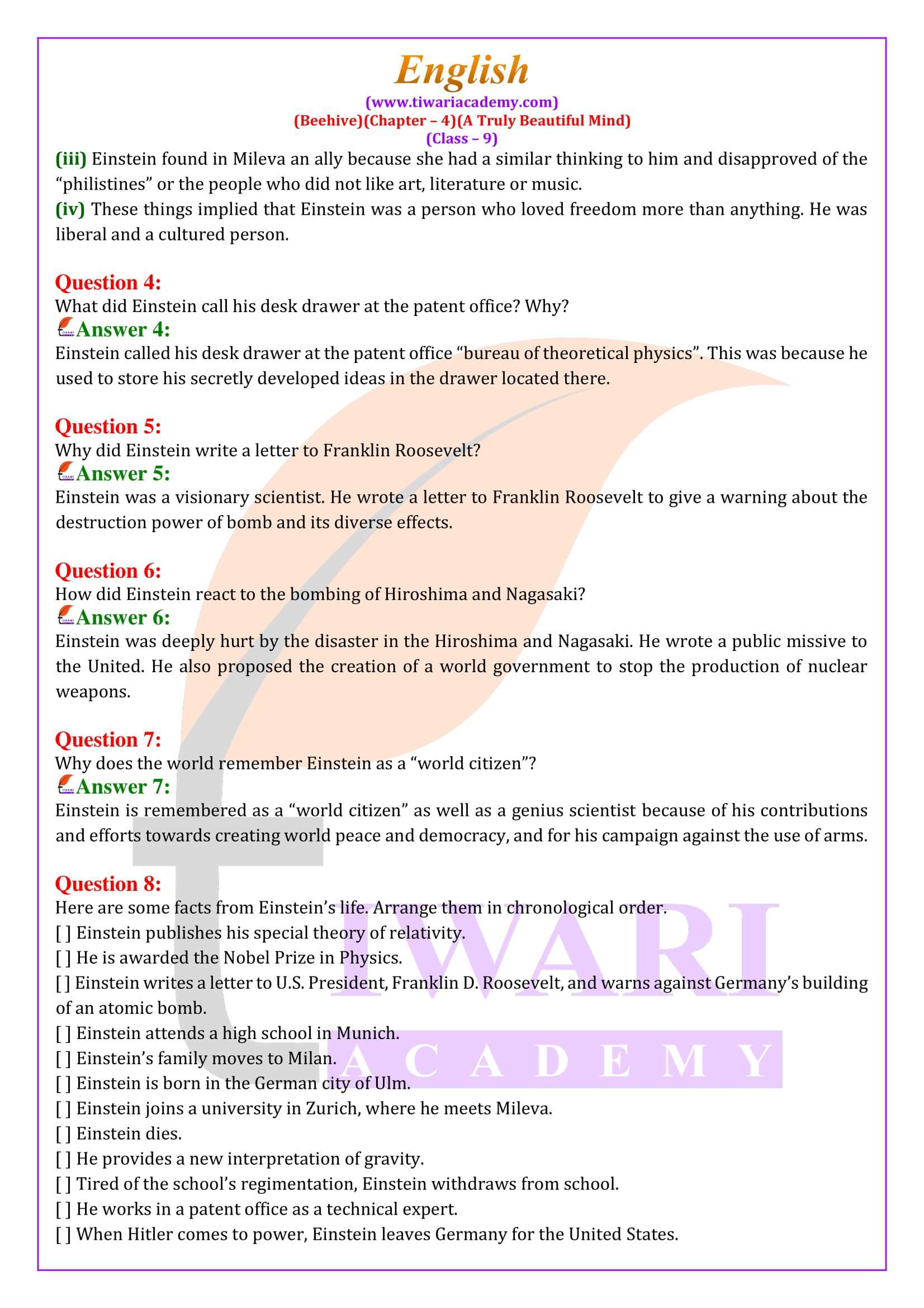 Class 9 English Beehive Chapter 4