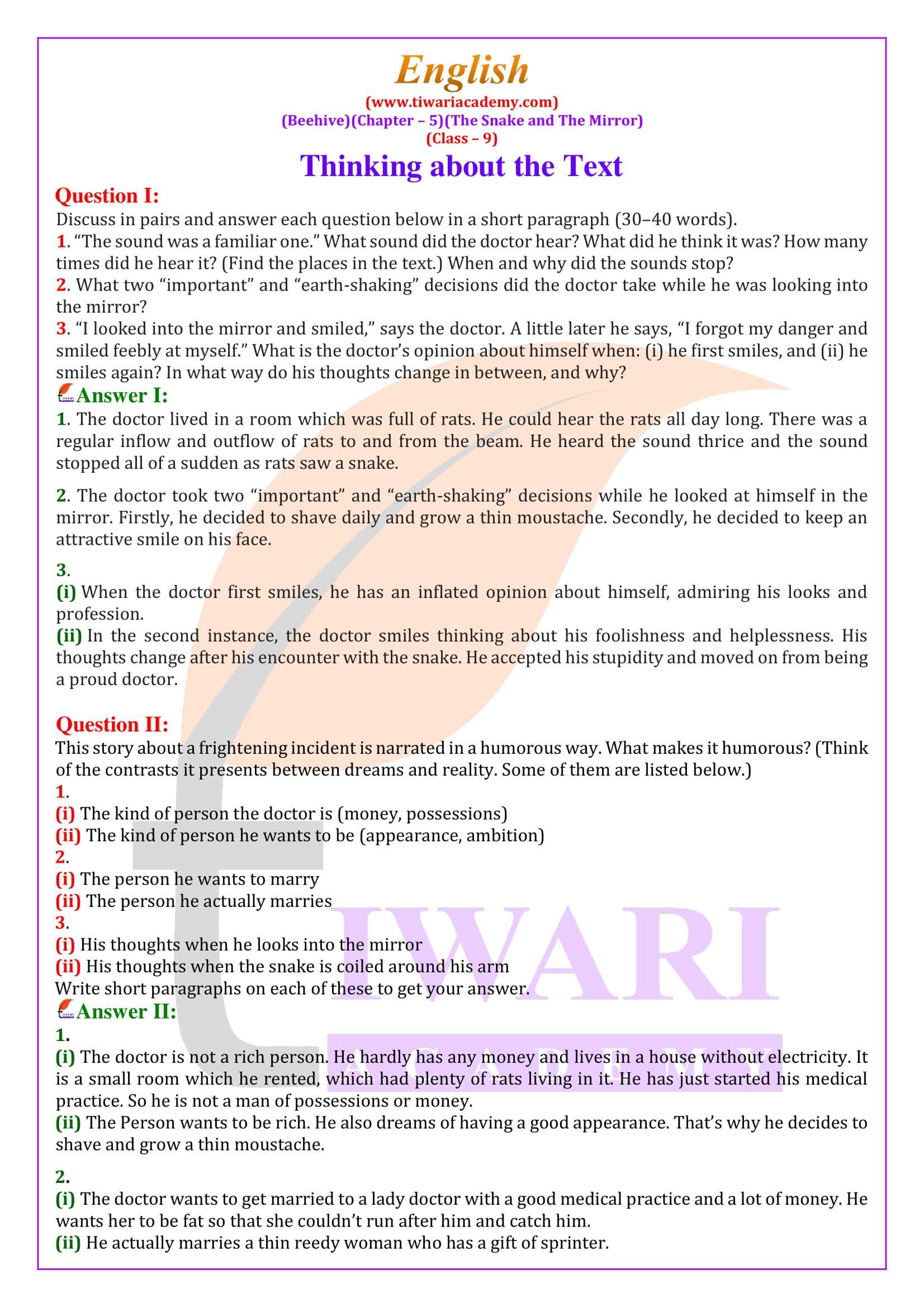 Class 9 English Beehive Chapter 5 The Snake and the Mirror