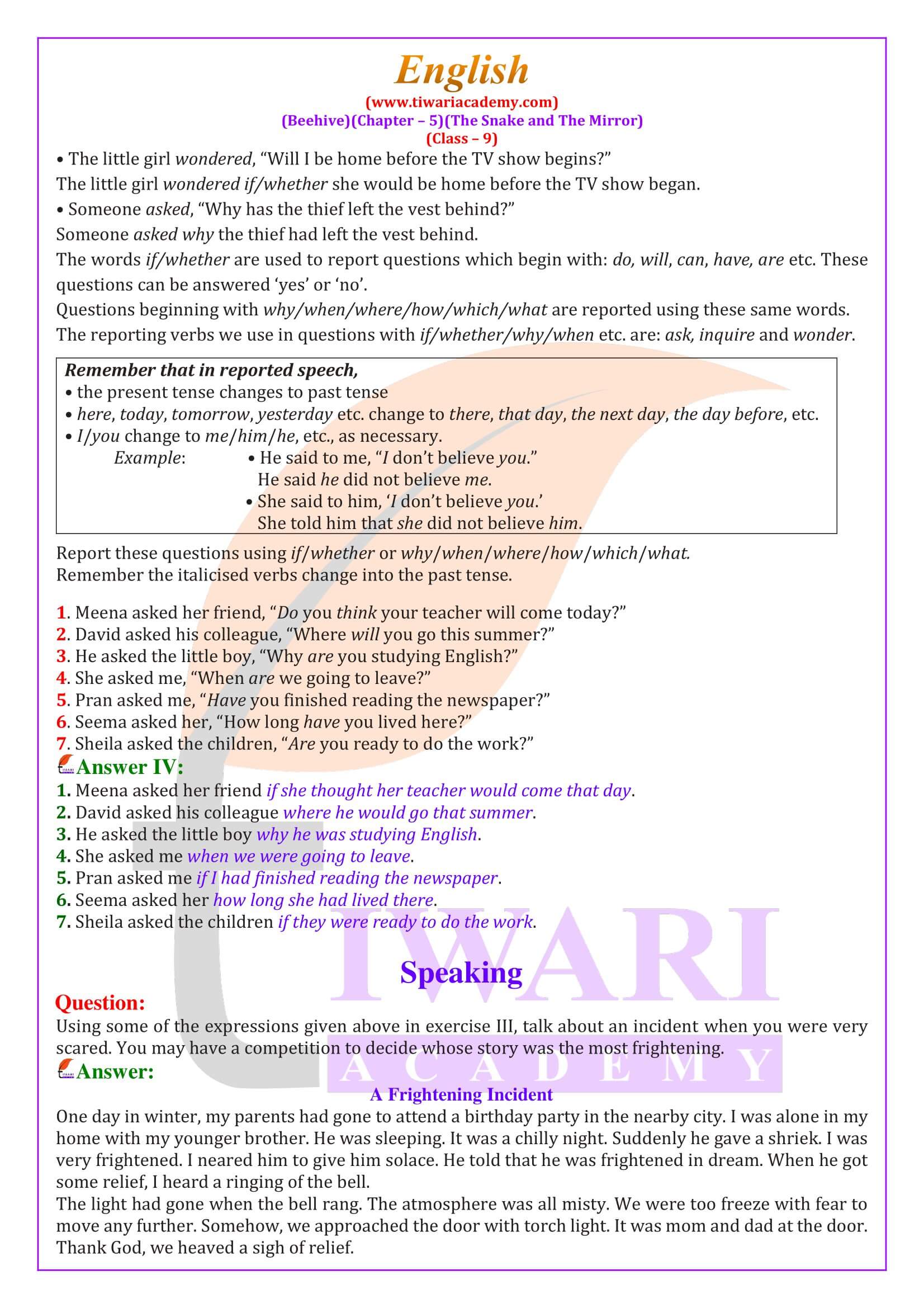 NCERT Solutions for Class 9 English Beehive Chapter 5