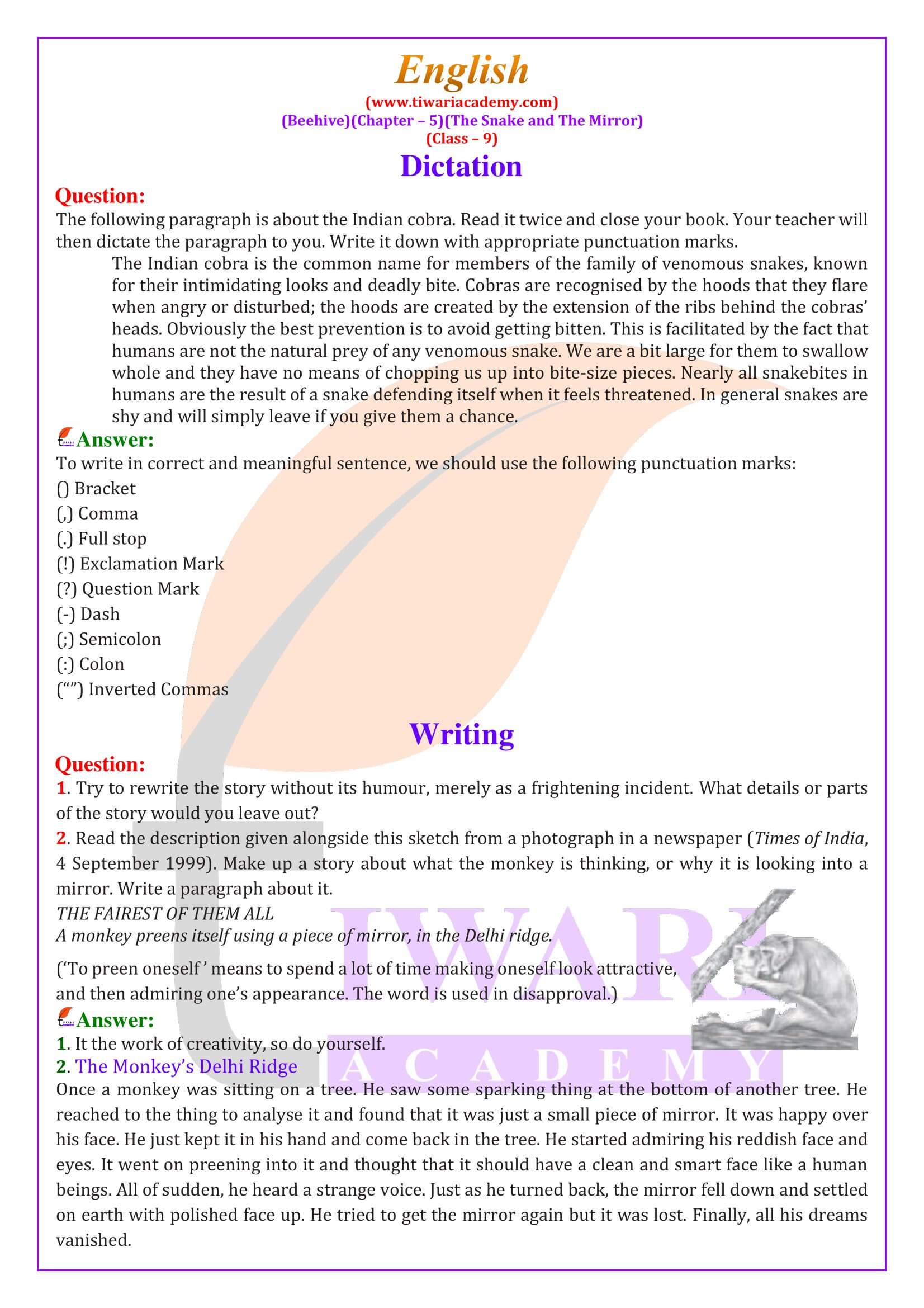 Class 9 English Beehive Chapter 5 solutions