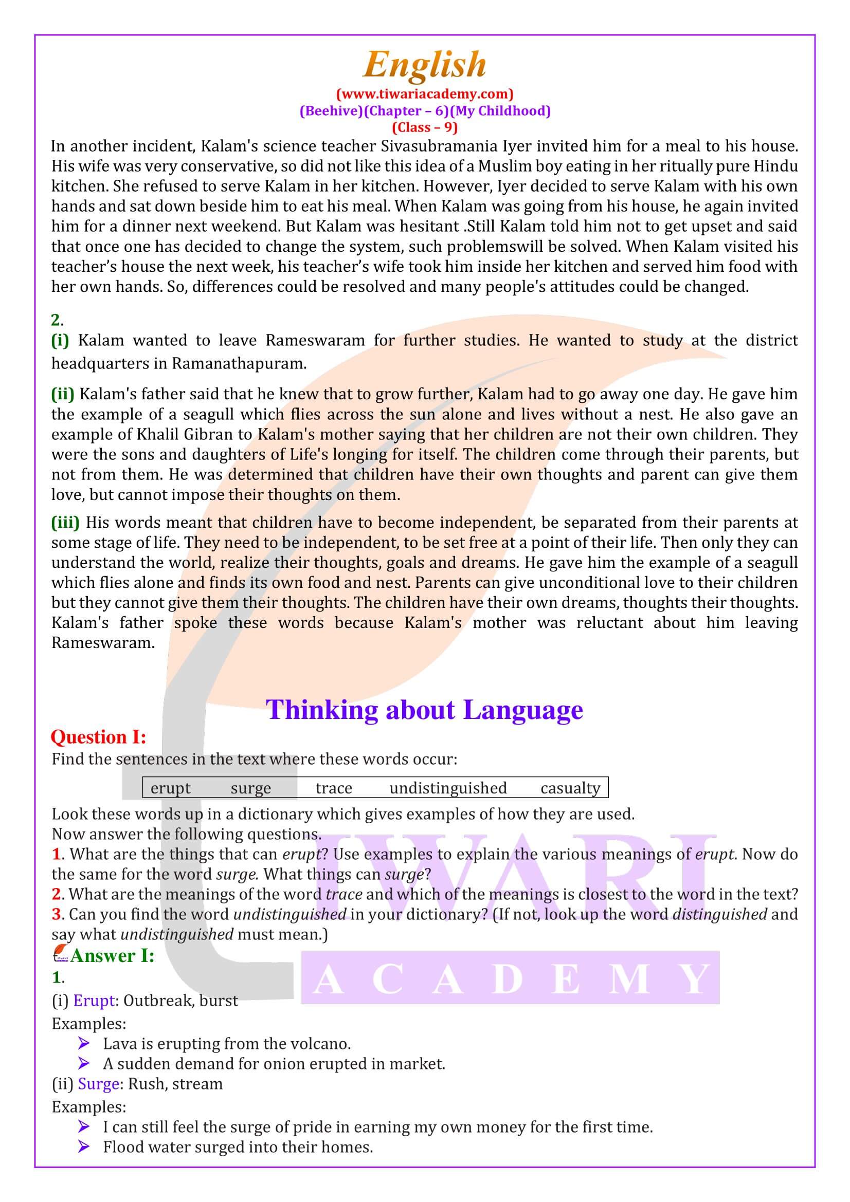 Class 9 English Beehive Chapter 6