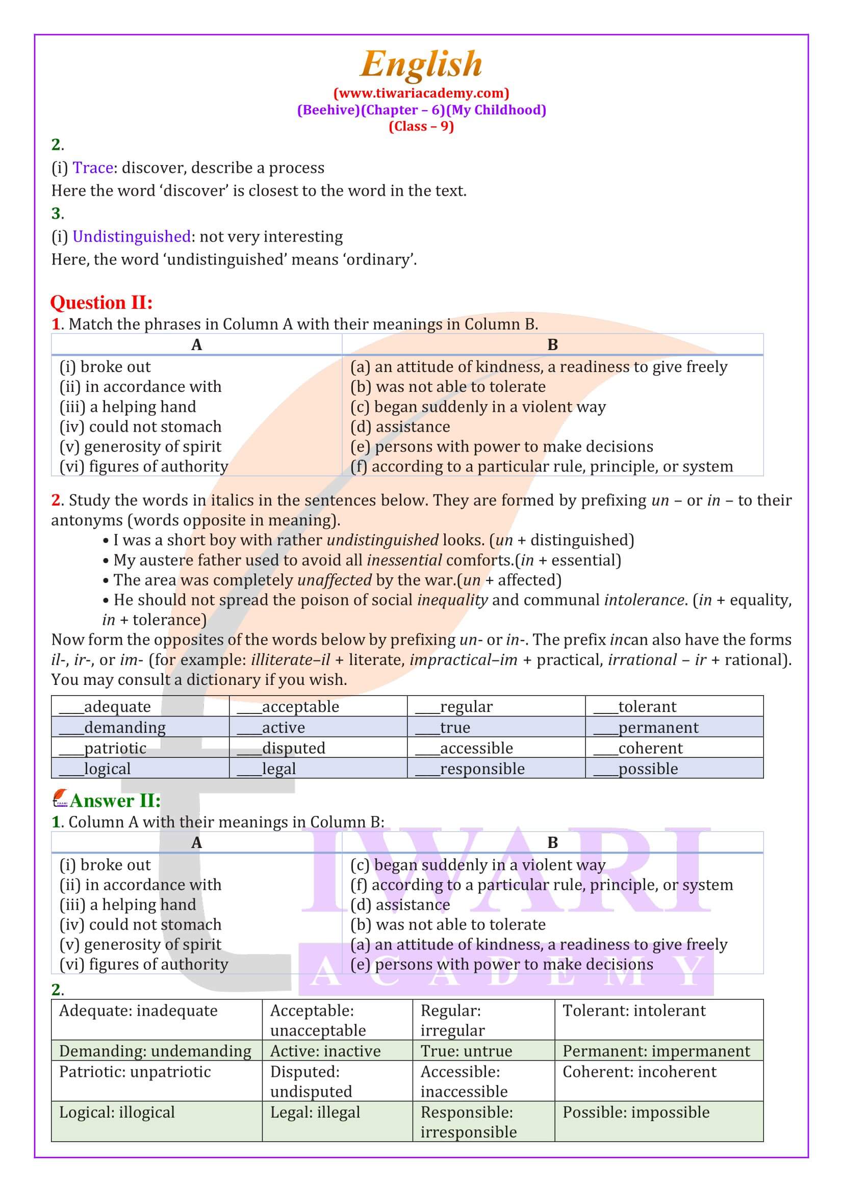 NCERT Solutions for Class 9 English Beehive Chapter 6