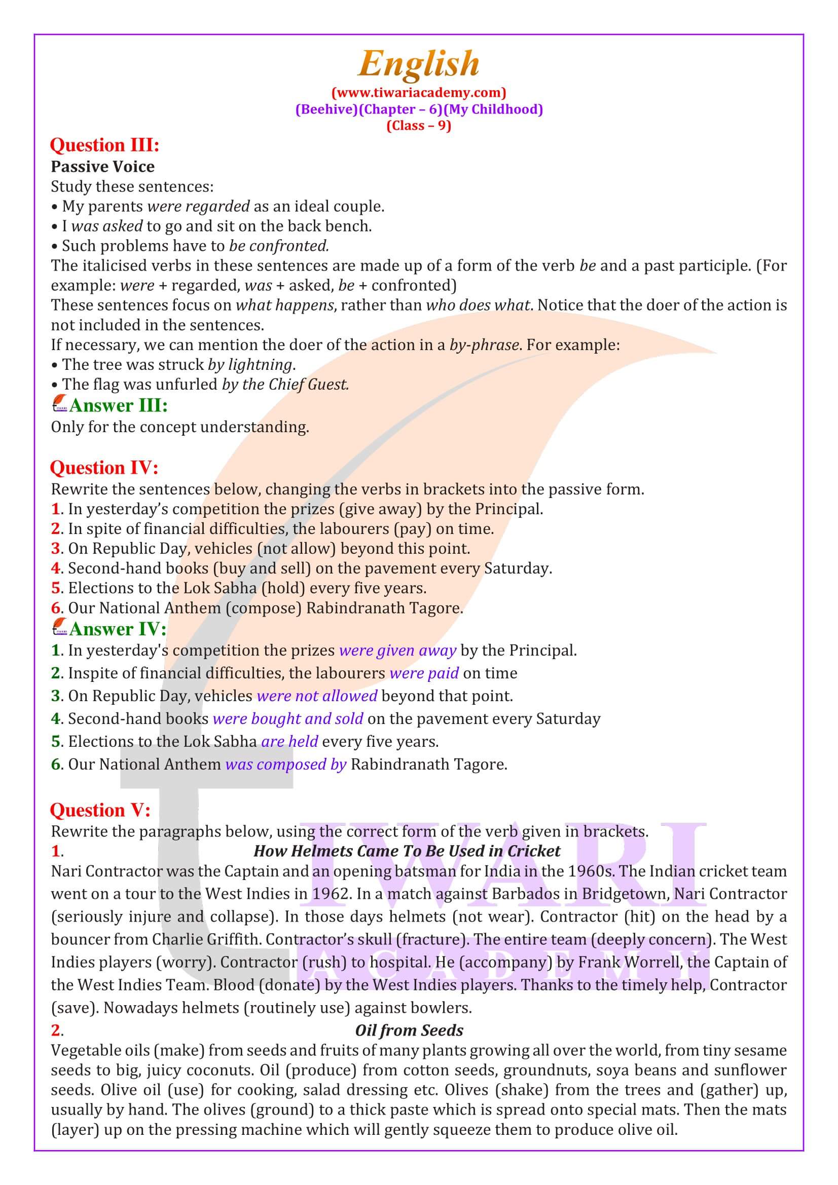 Class 9 English Beehive Chapter 6 Guide