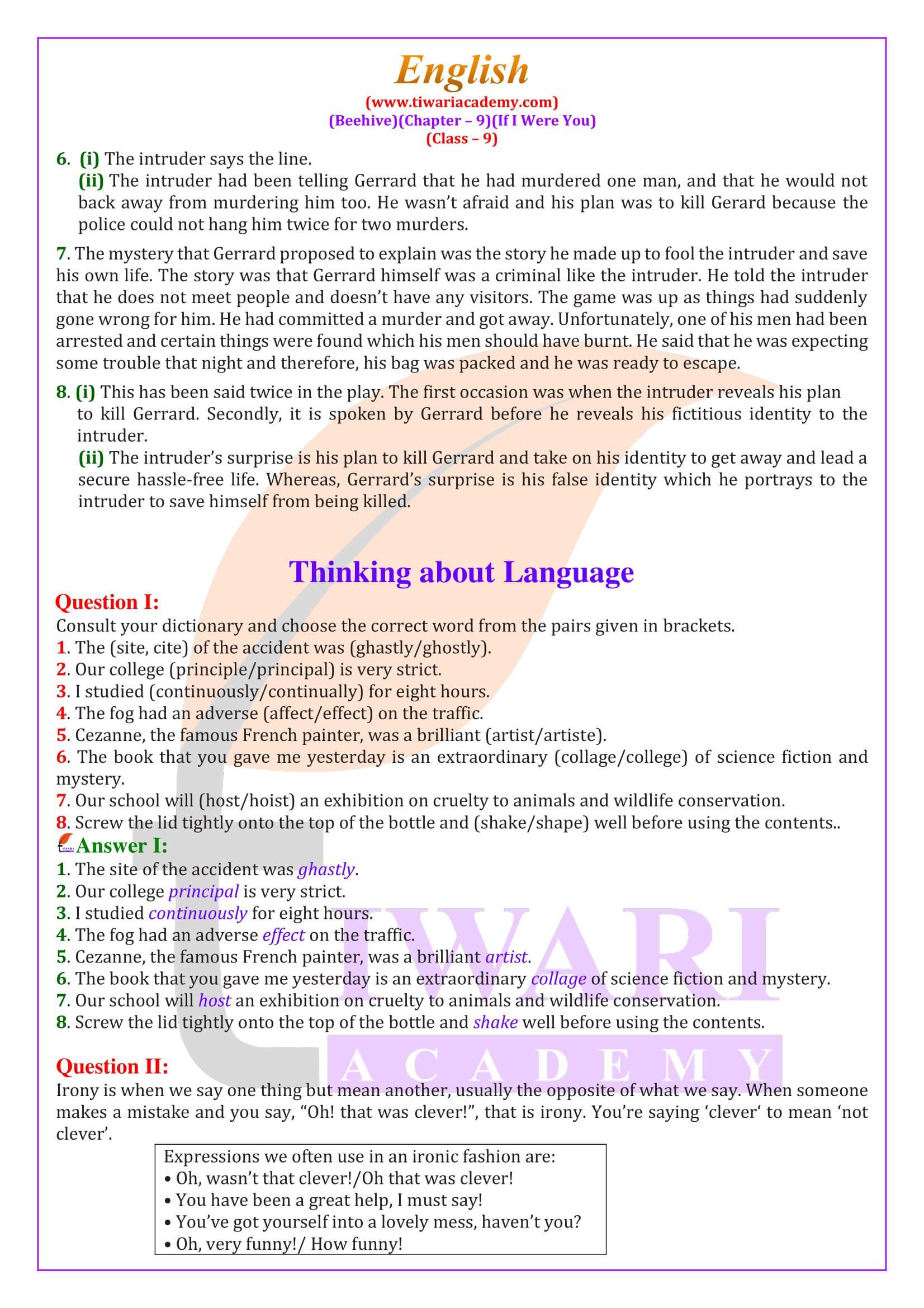 NCERT Solutions Class 9 English Beehive Chapter 9 If I Were You