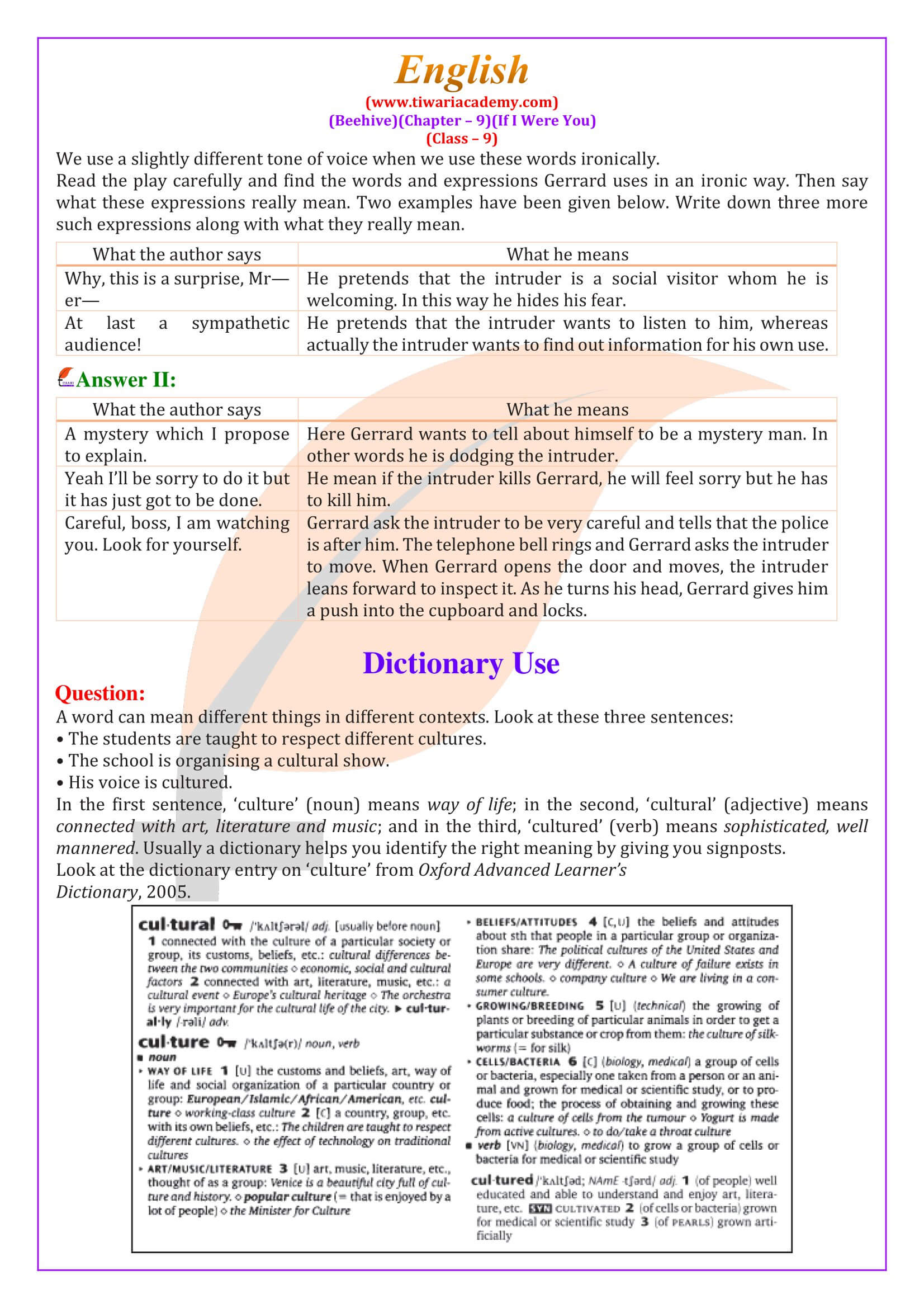 Class 9 English Beehive Chapter 9 If I Were You Answers