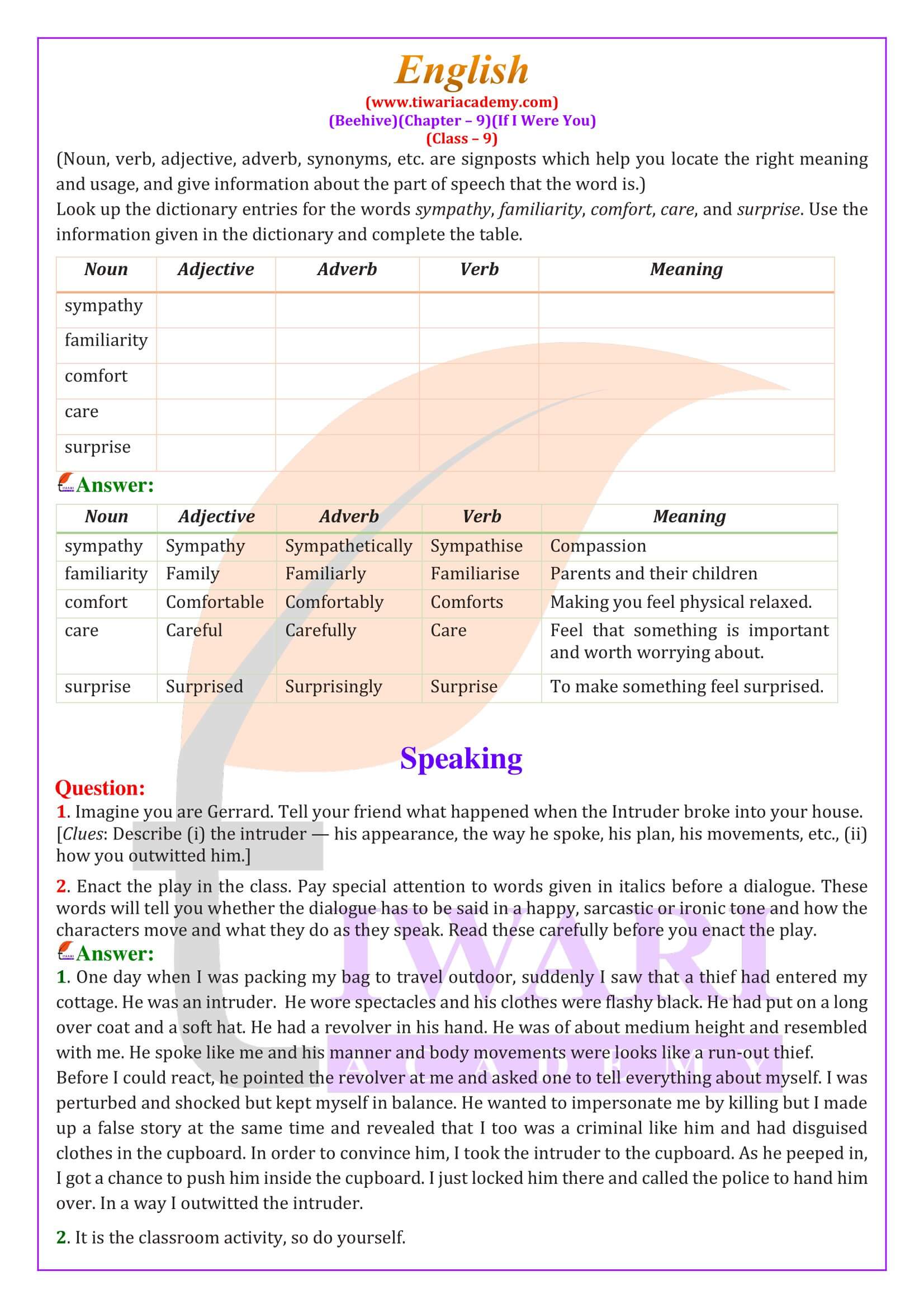Class 9 English Beehive Chapter 9