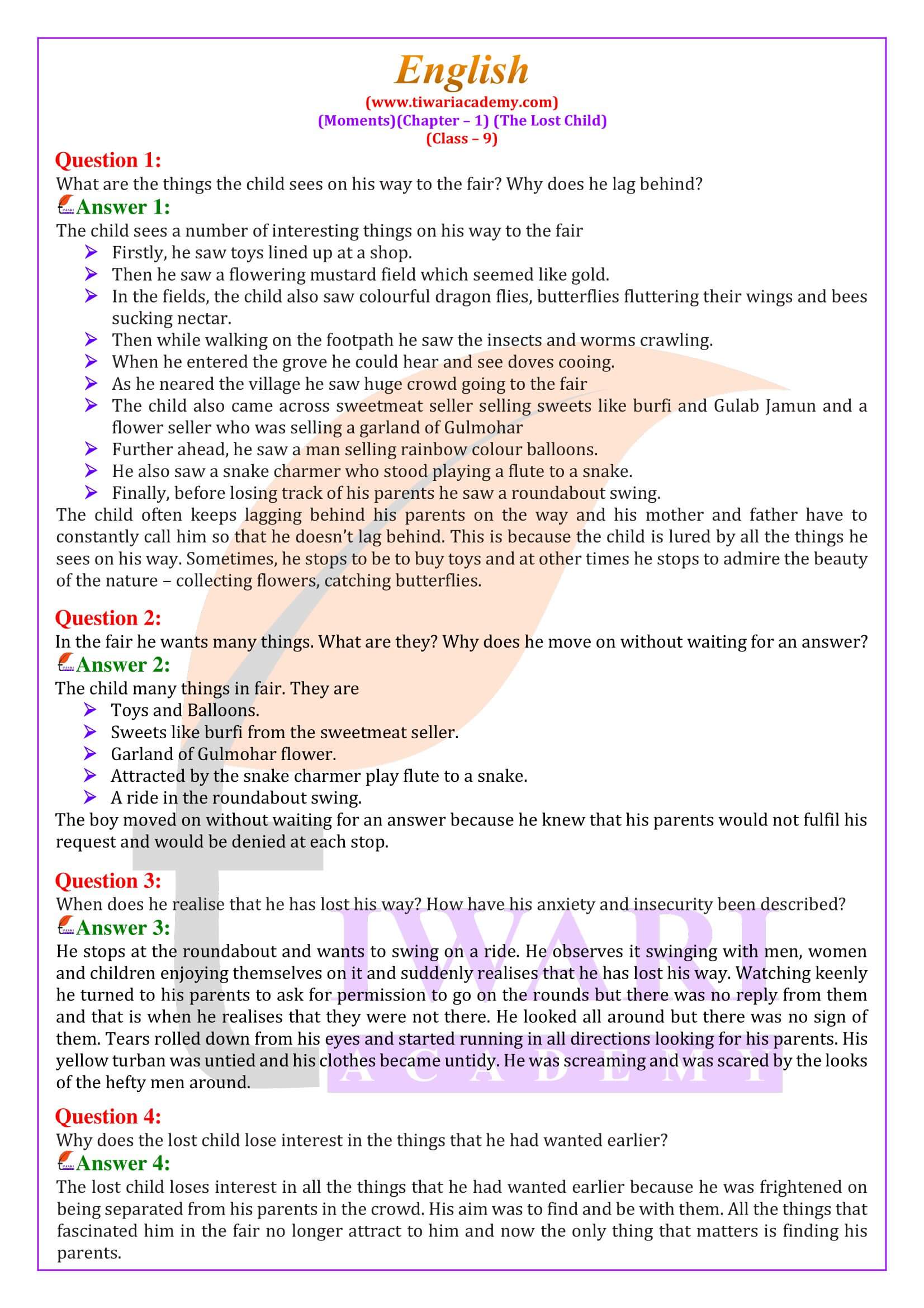 NCERT Solutions for Class 9 English Moments Chapter 1