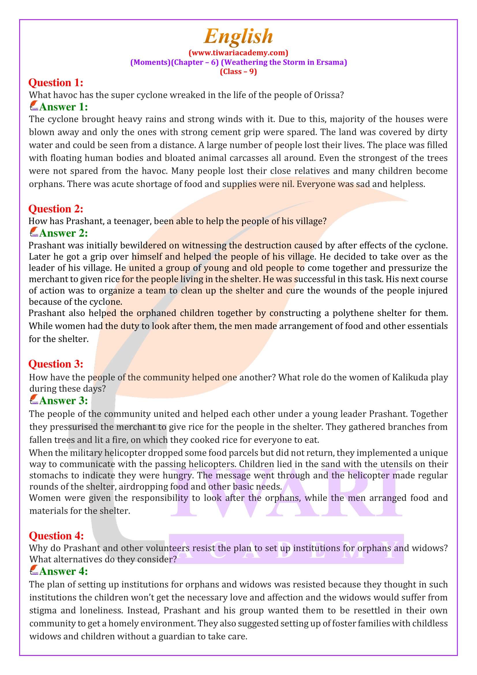 NCERT Solutions for Class 9 English Moments Chapter 6