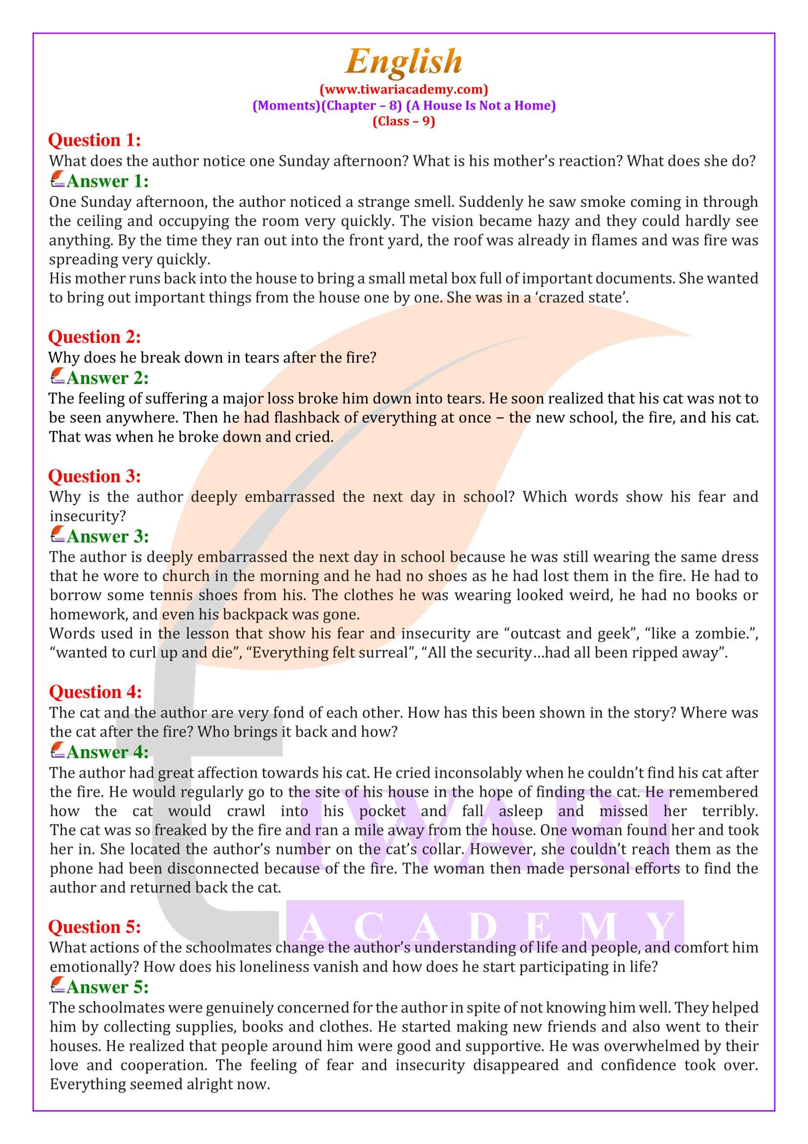 NCERT Solutions for Class 9 English Moments Chapter 8