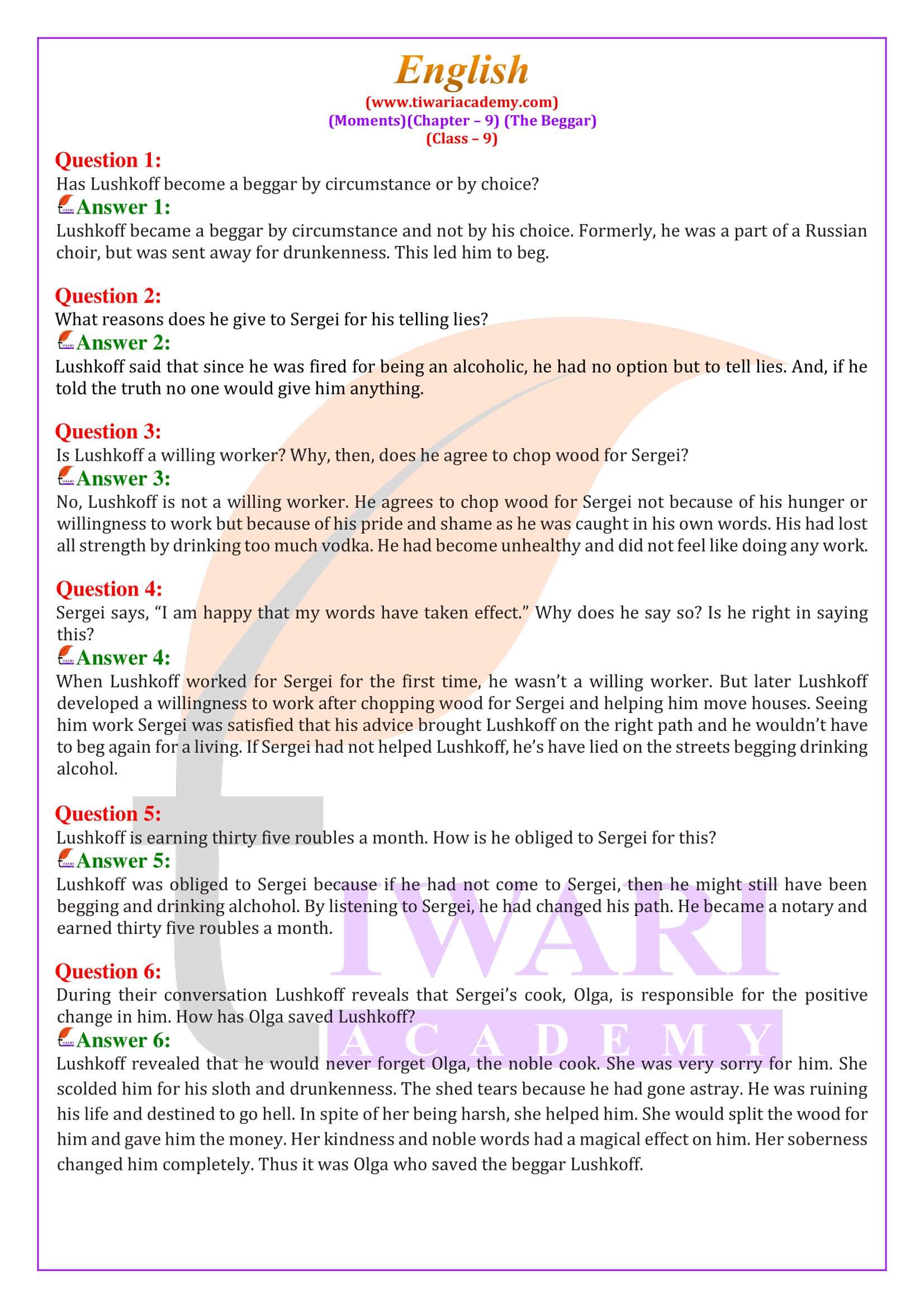 Class 9 English Moments Chapter 9 NCERT Solutions