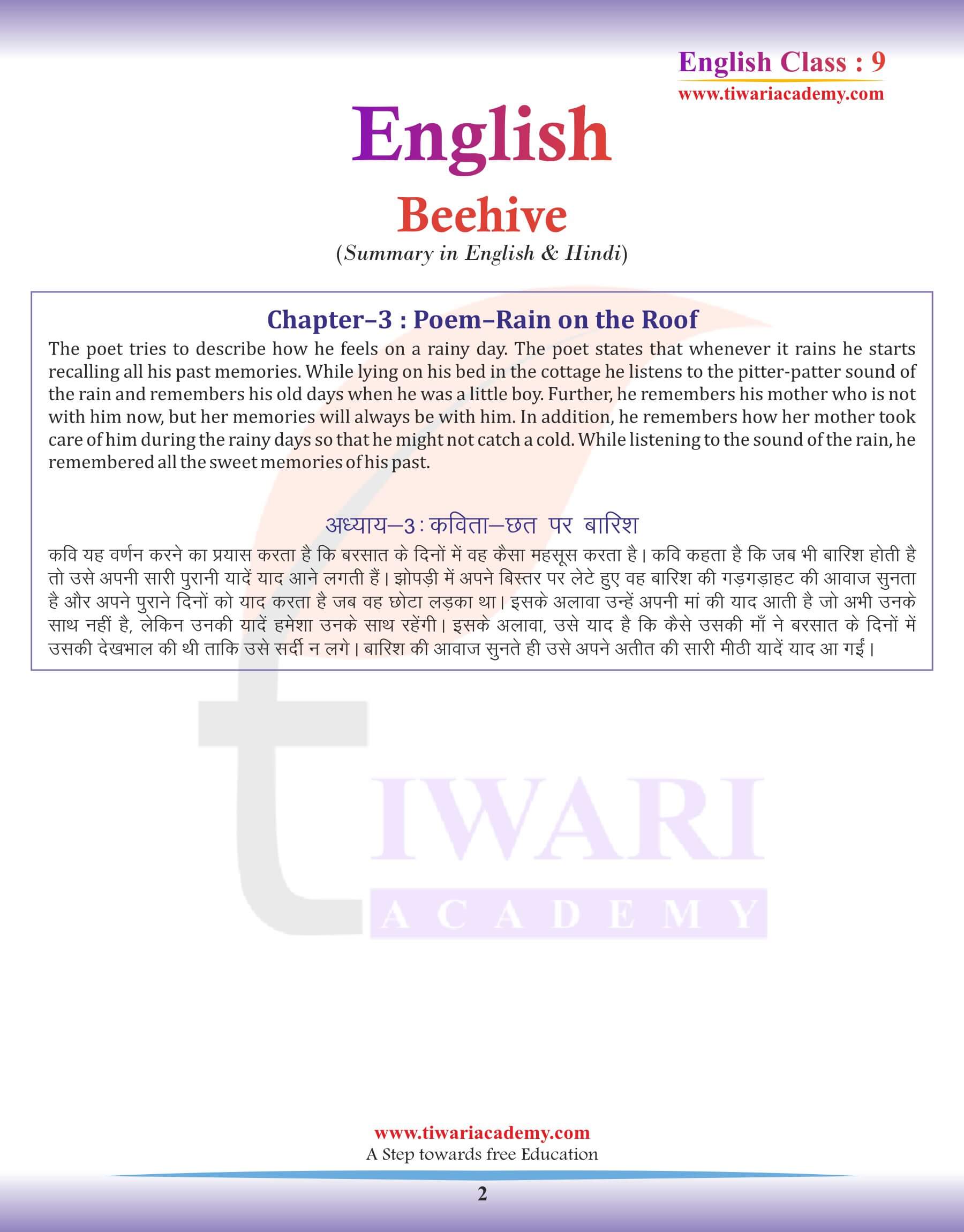Class 9 English Beehive Chapter 3 Summary of poem