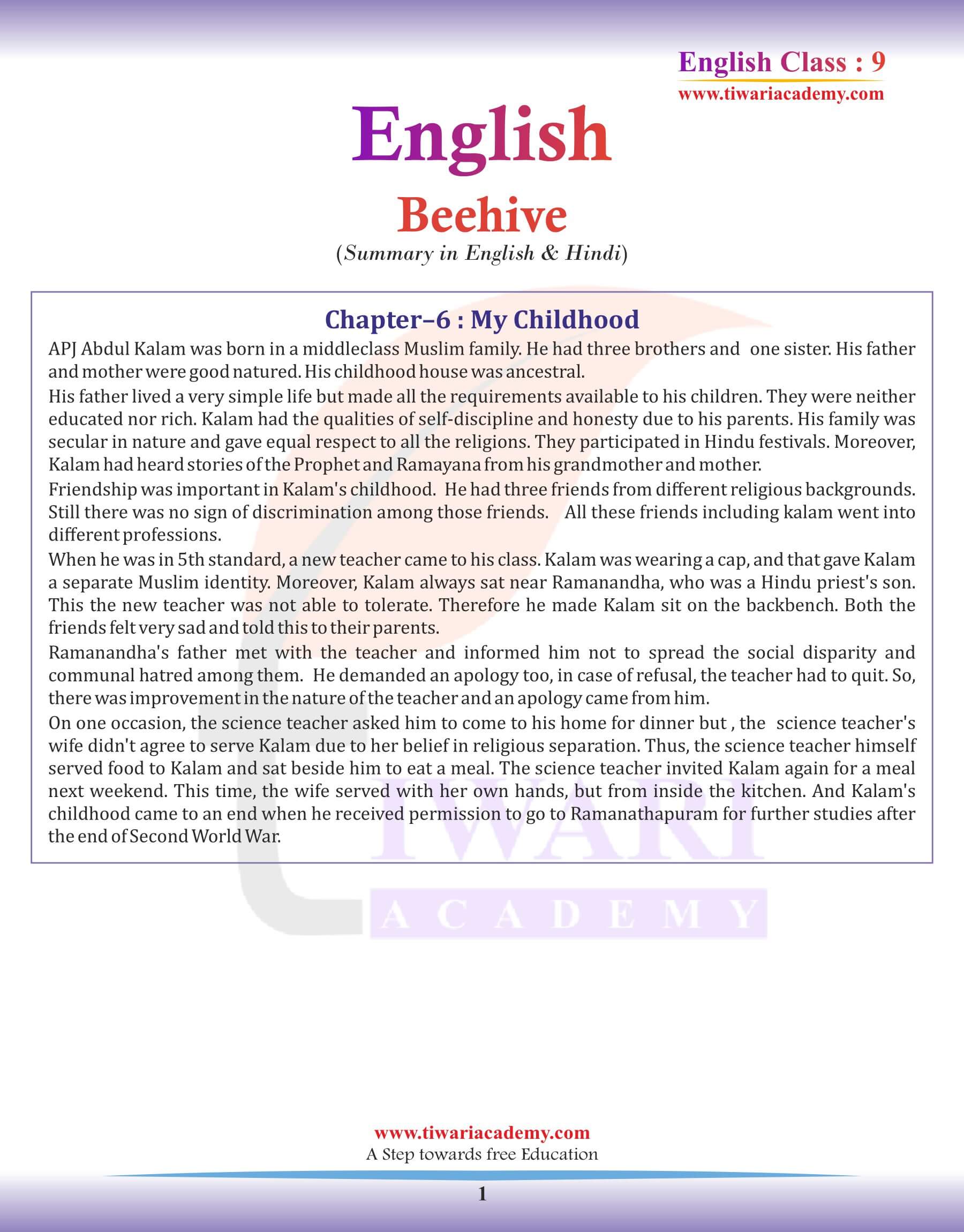 Class 9 English Beehive Chapter 6 Summary in English