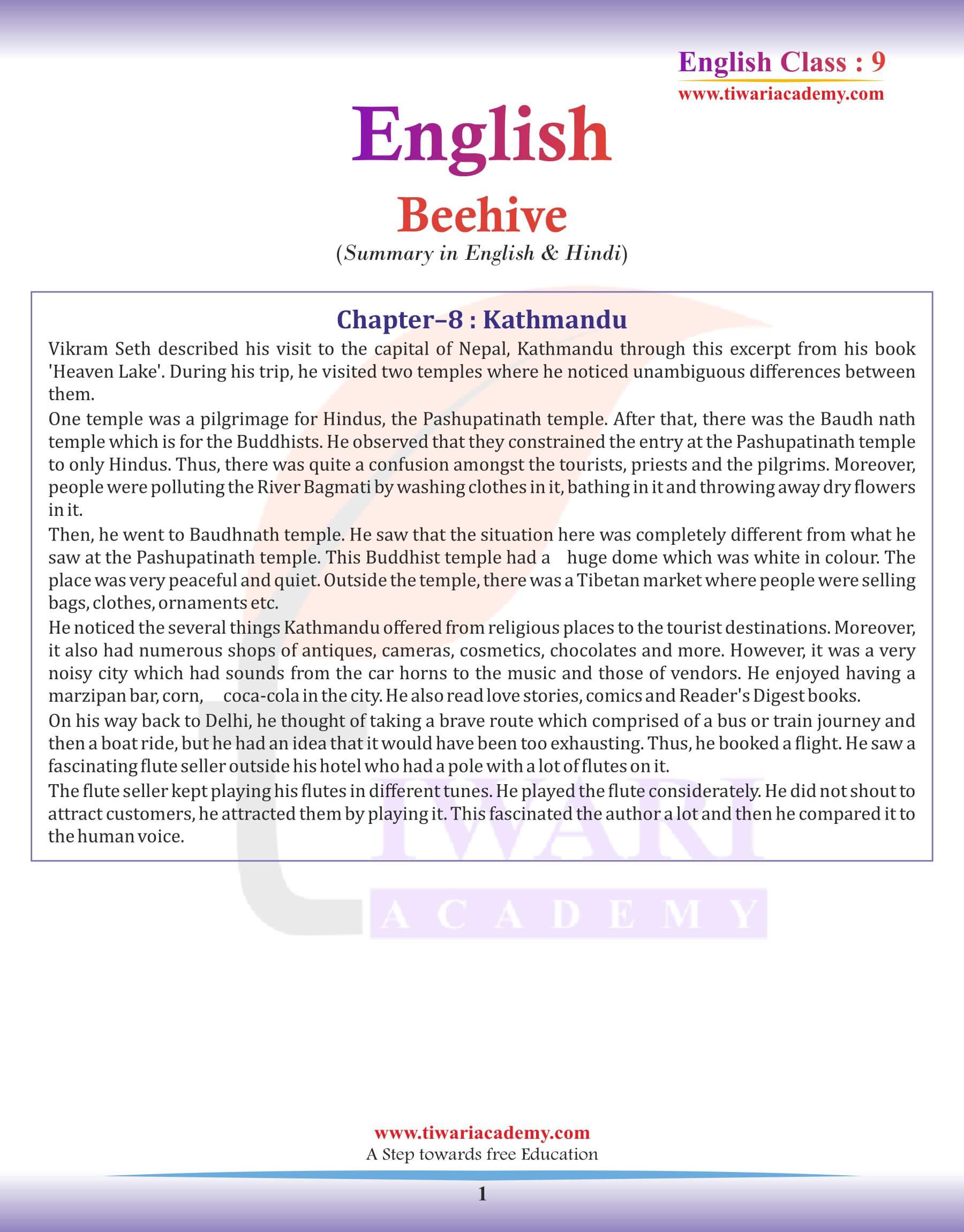 Class 9 English Beehive Chapter 8 Summary in English