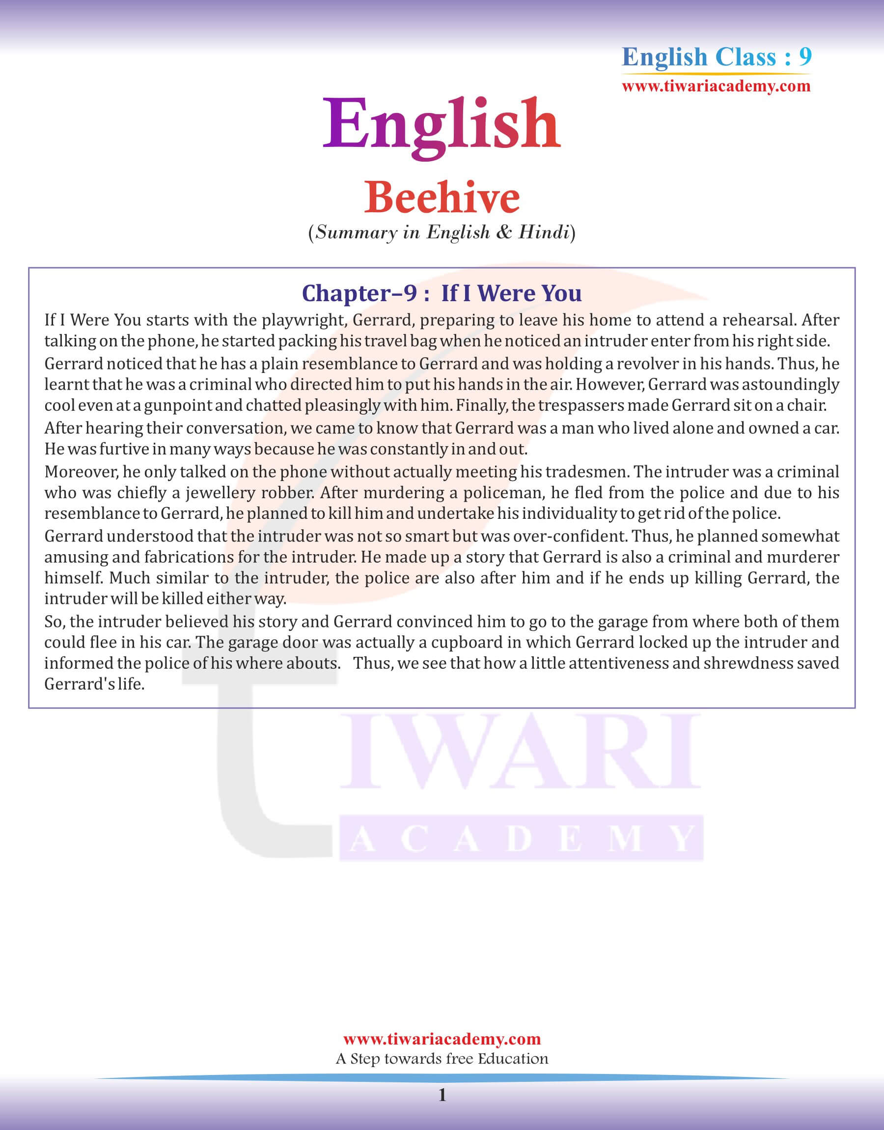 Class 9 English Beehive Chapter 9 Summary in English