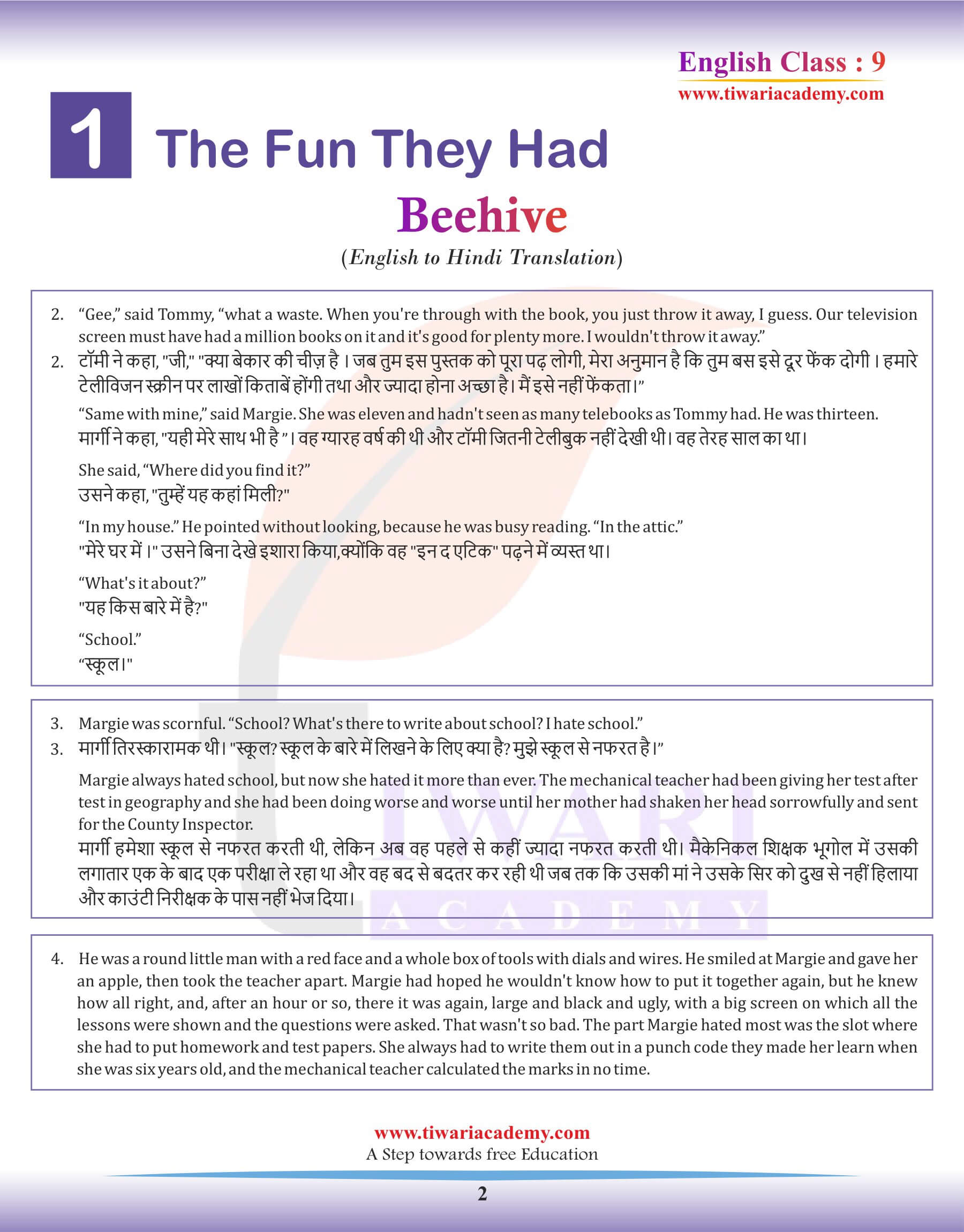 Class 9 English Beehive Chapter 1 Hindi Medium