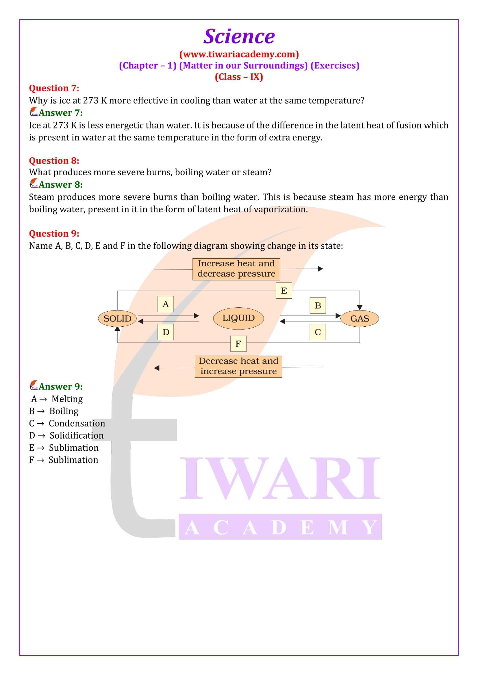 NCERT Solutions for Class 9 Science Chapter 1 Exercises