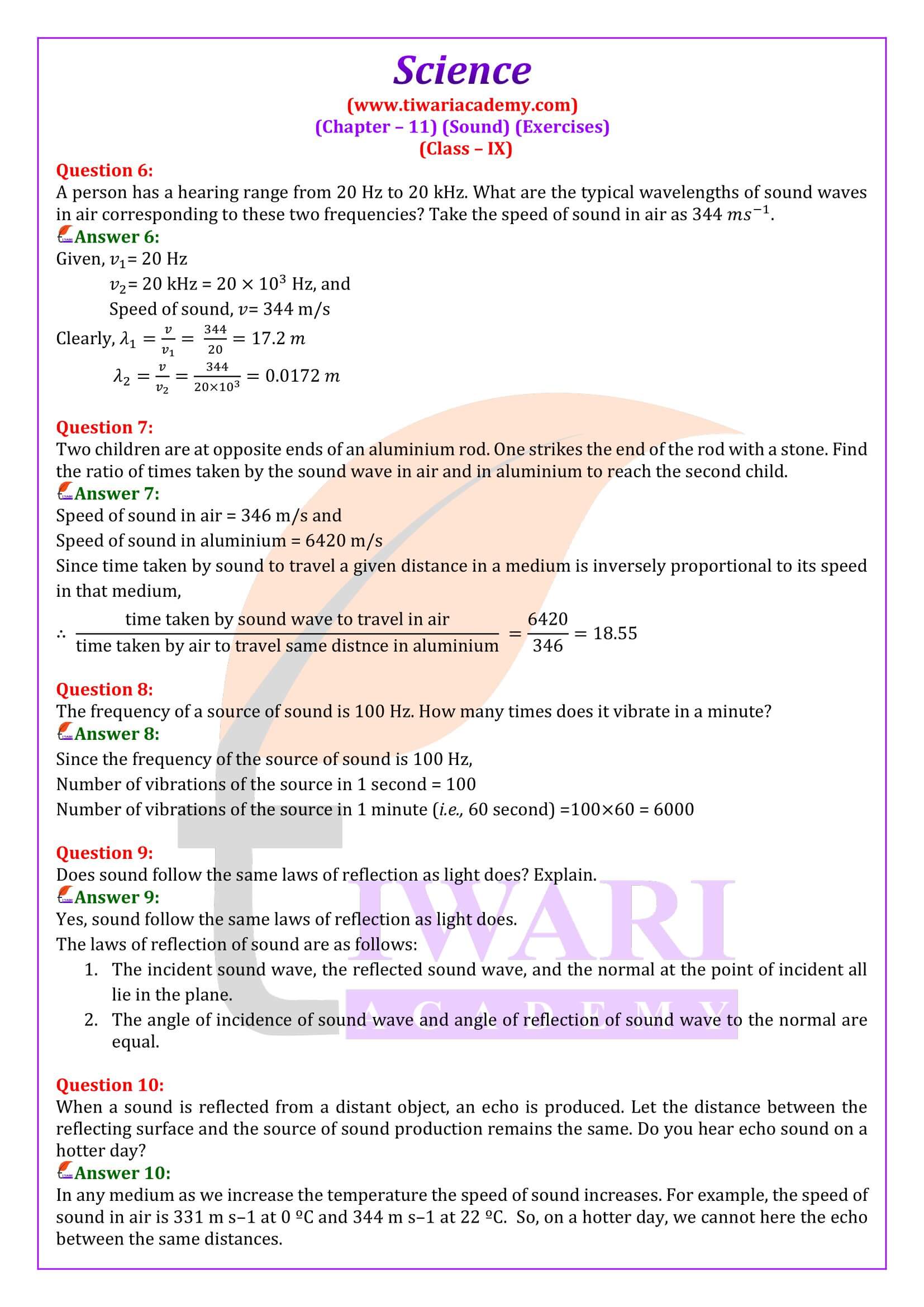 NCERT Solutions for Class 9 Science Chapter 11 Exercises