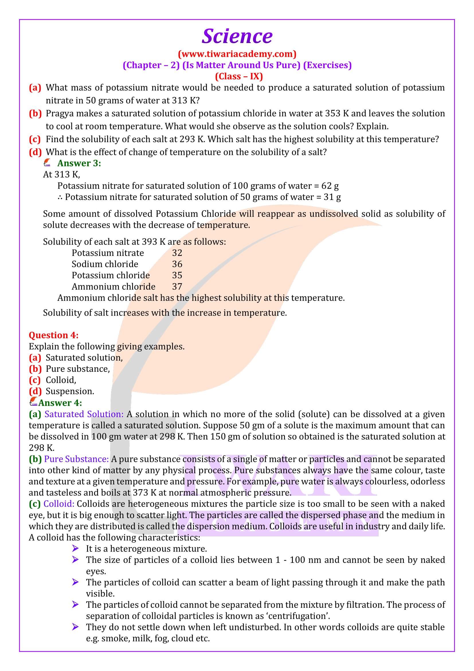 NCERT Solutions for Class 9 Science Chapter 2 Exercises