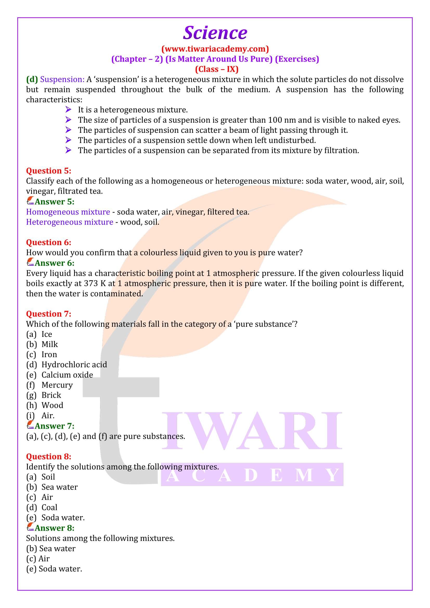 NCERT Solutions for Class 9 Science Chapter 2 Question Answers