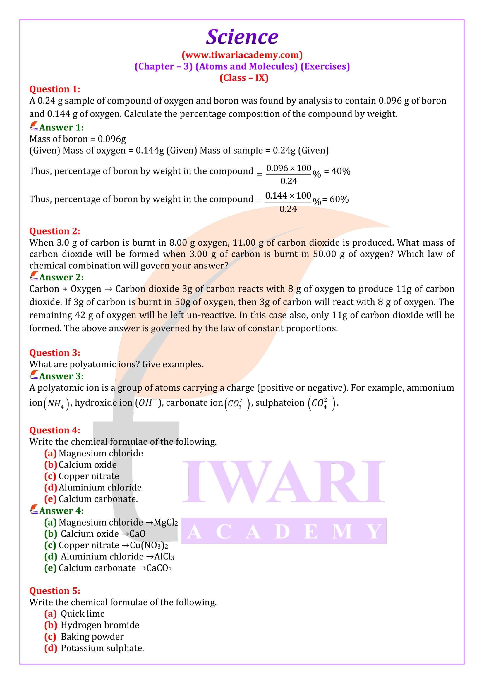 Class 9 Science Chapter 3 Atoms and Molecules