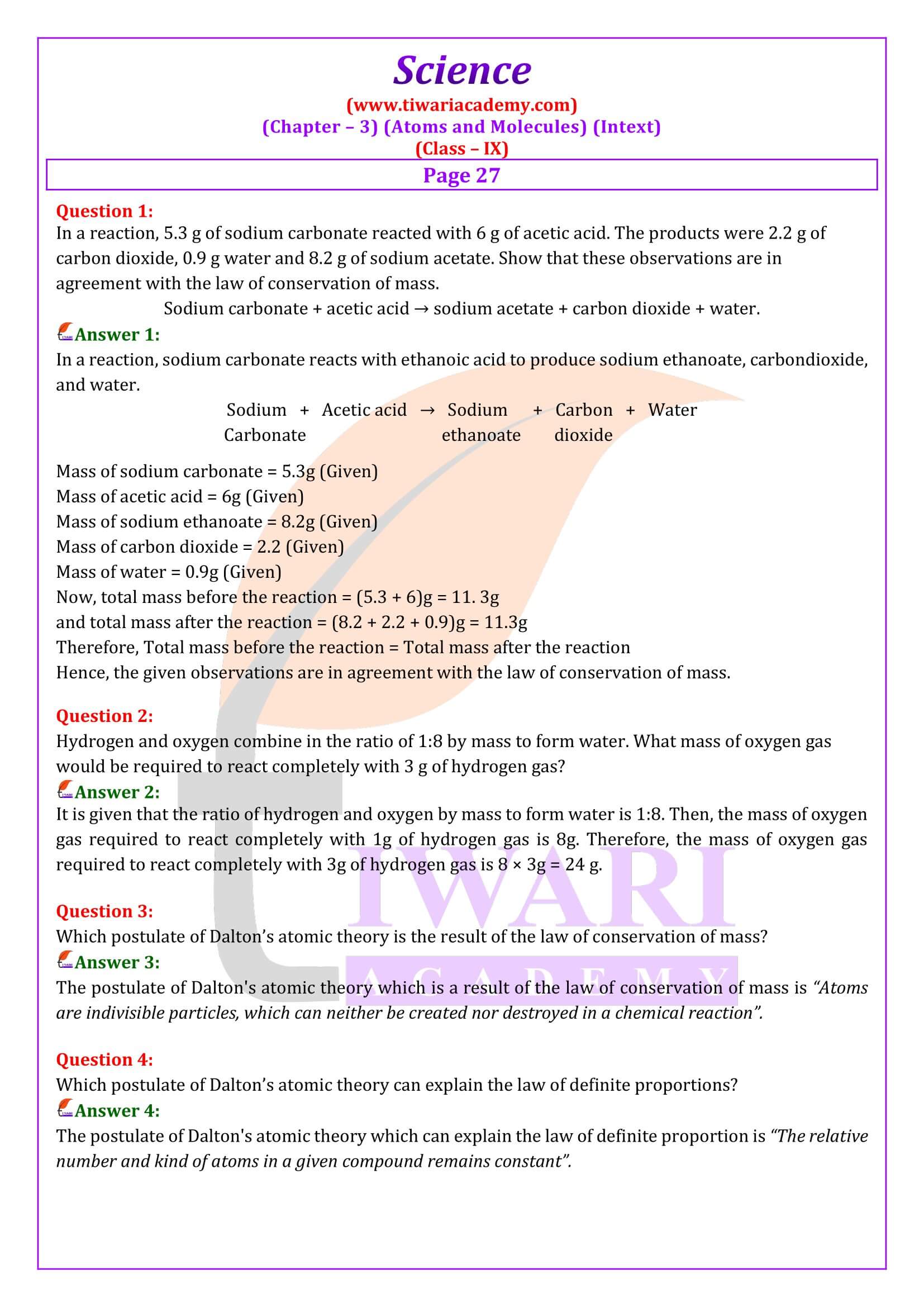 NCERT Solutions for Class 9 Science Chapter 3 Intext Questions