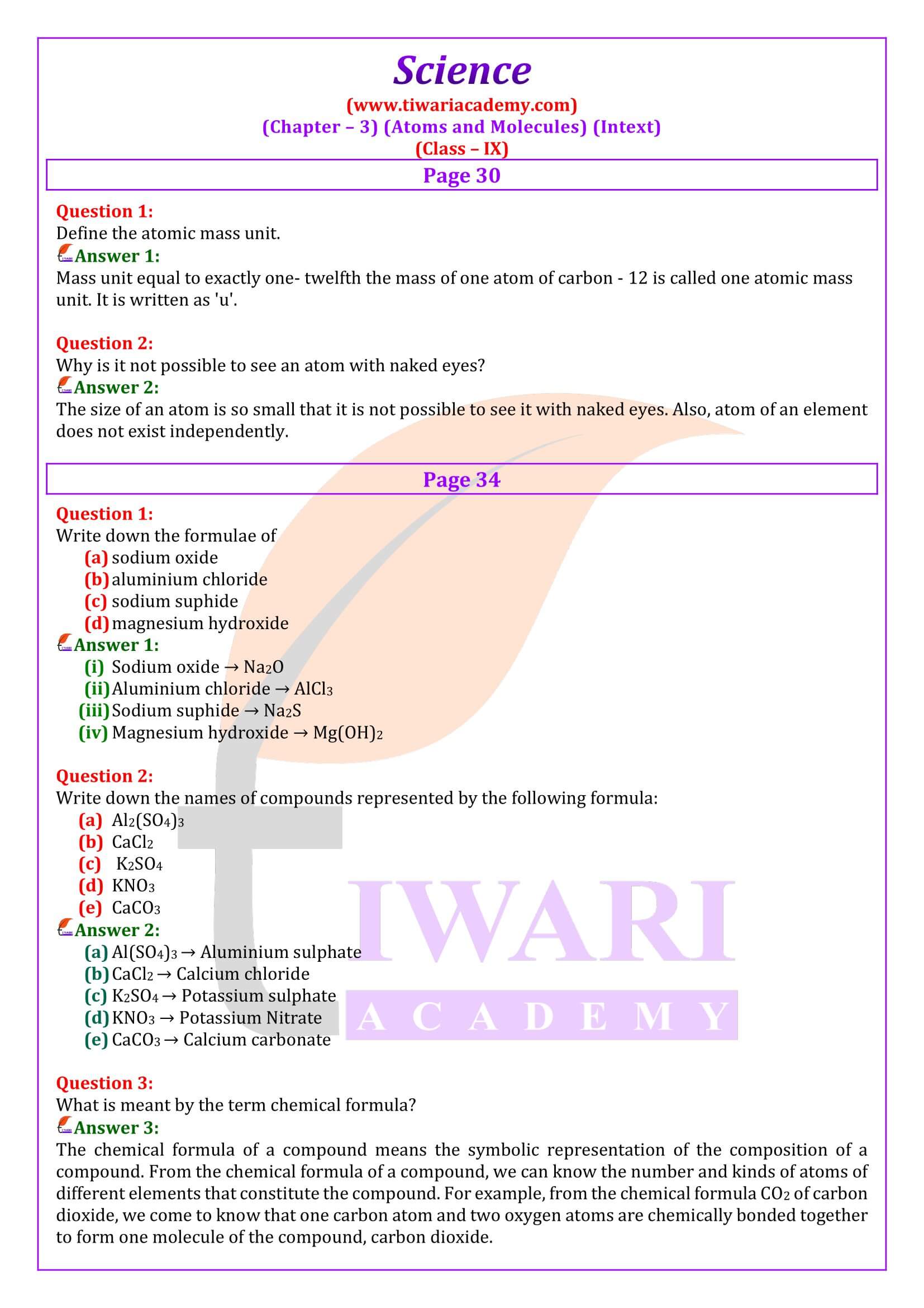 NCERT Solutions for Class 9 Science Chapter 3 Intext Answers